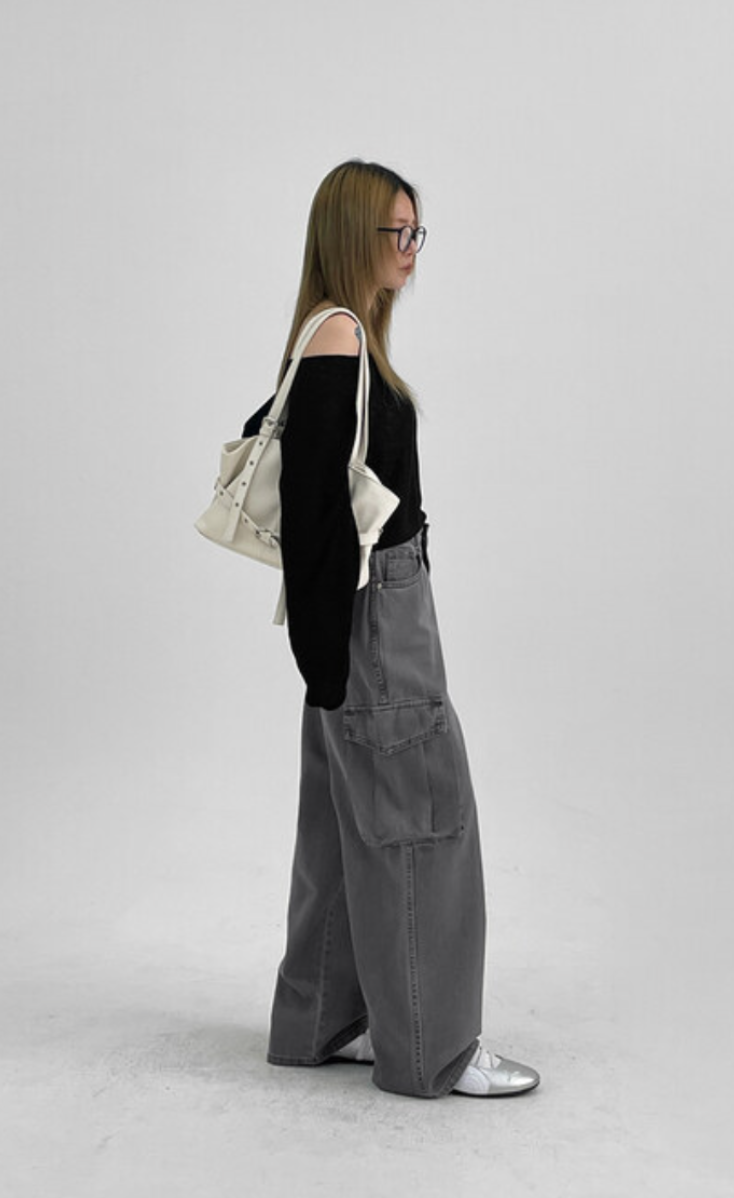 ZARA Cargo High-Waist Wide-Leg Jeans - Vintage Grey