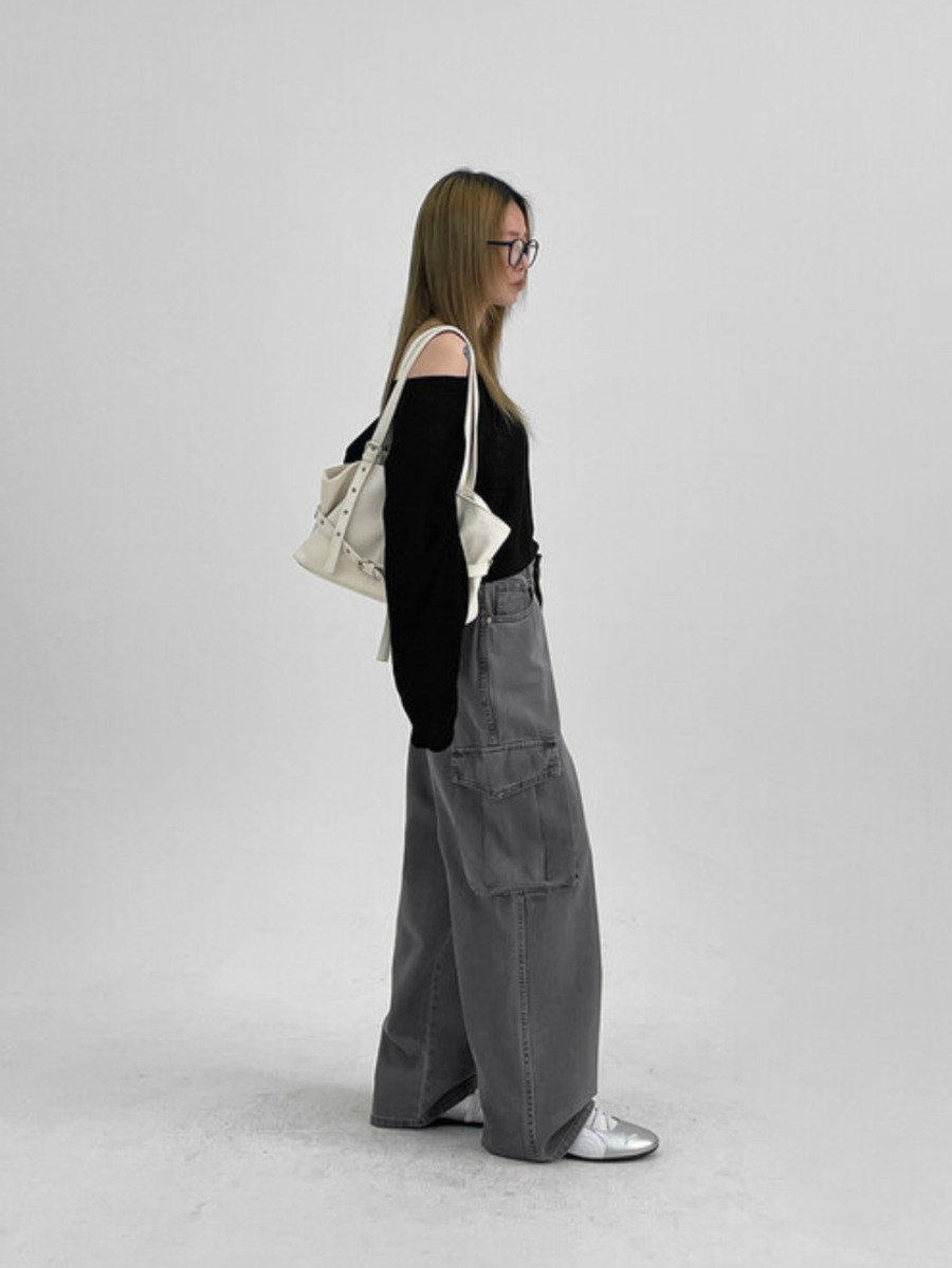 ZARA Cargo High-Waist Wide-Leg Jeans - Vintage Grey