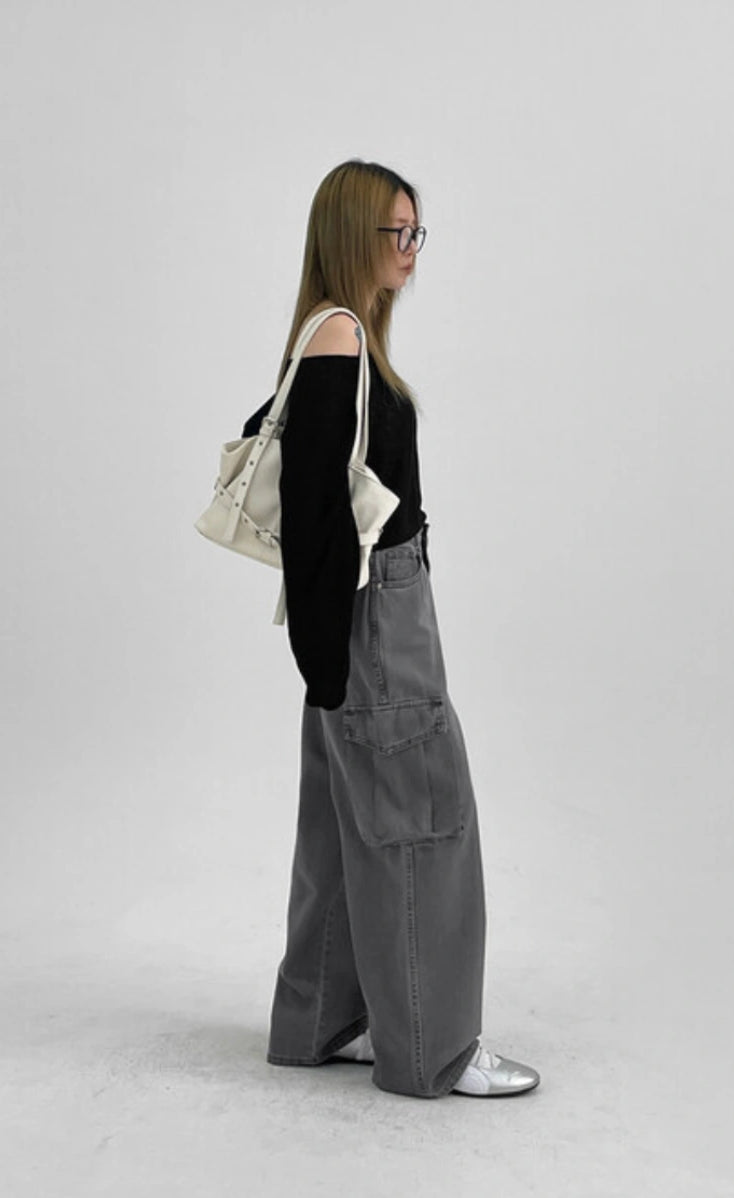 ZARA Cargo High-Waist Wide-Leg Jeans - Vintage Grey