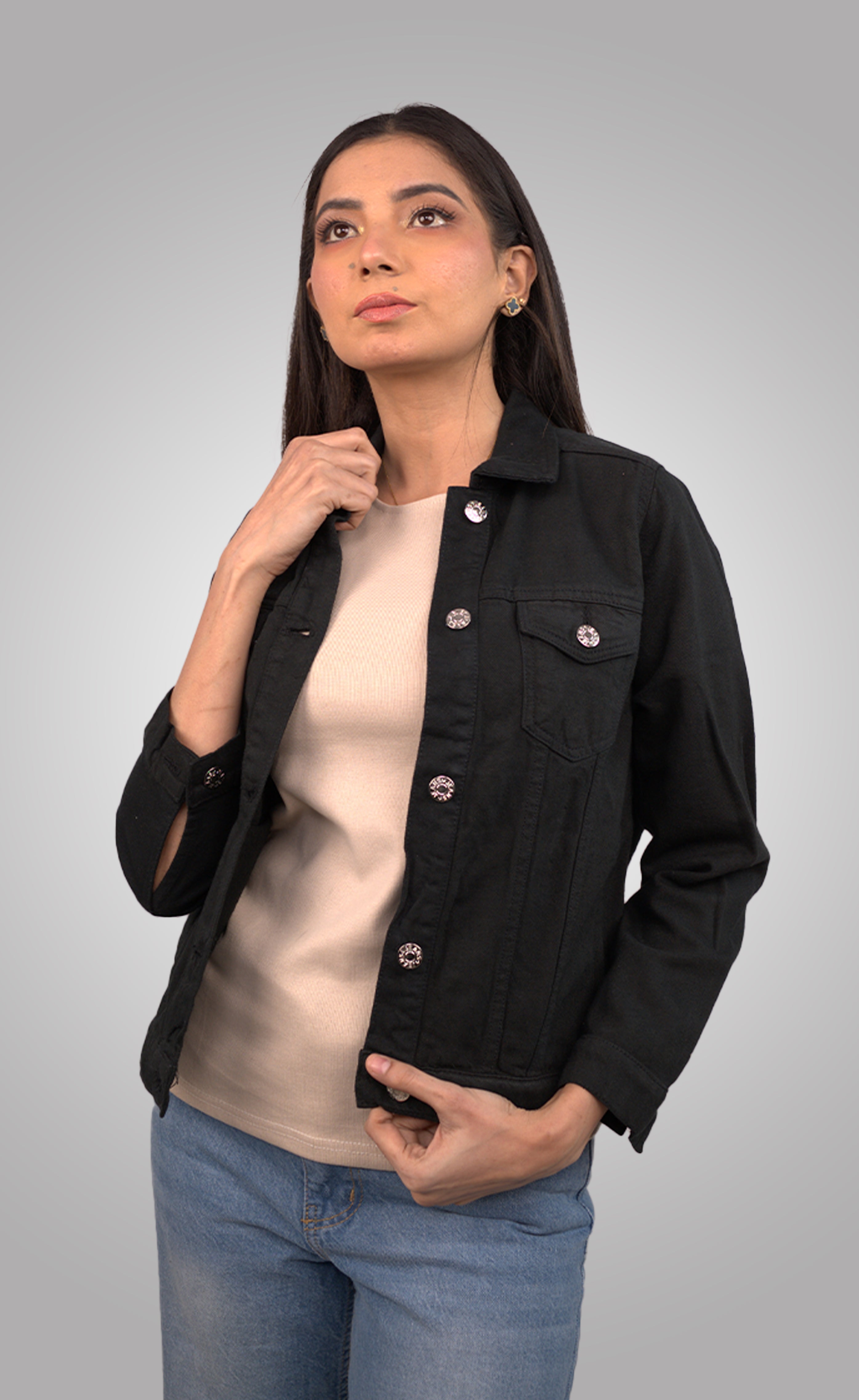 Classic Women's Denim Jacket | Pure Black