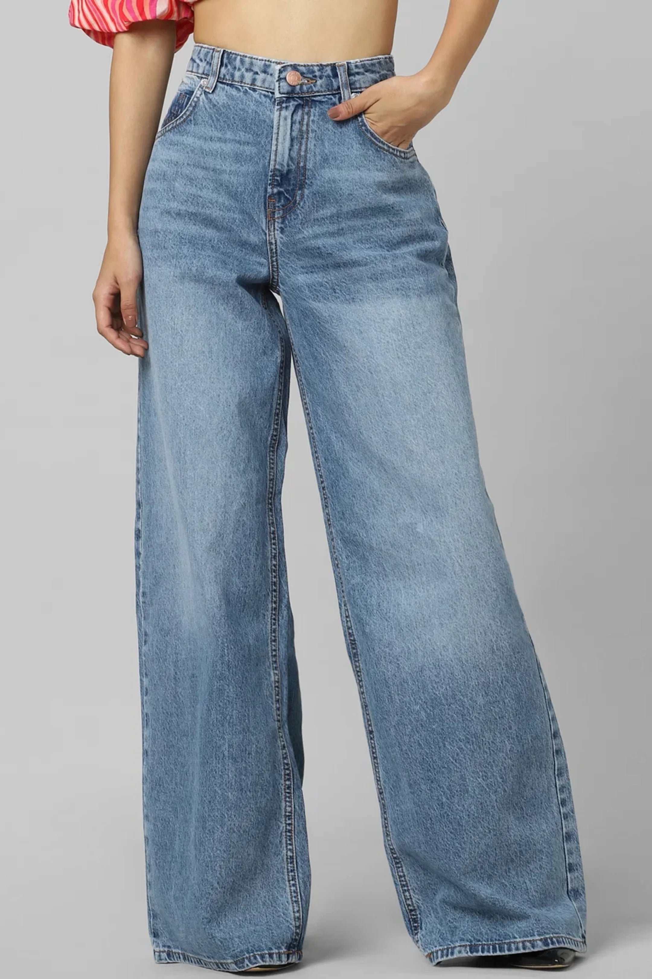 BLUE HIGH RISE EXTRA WIDE LEG JEANS