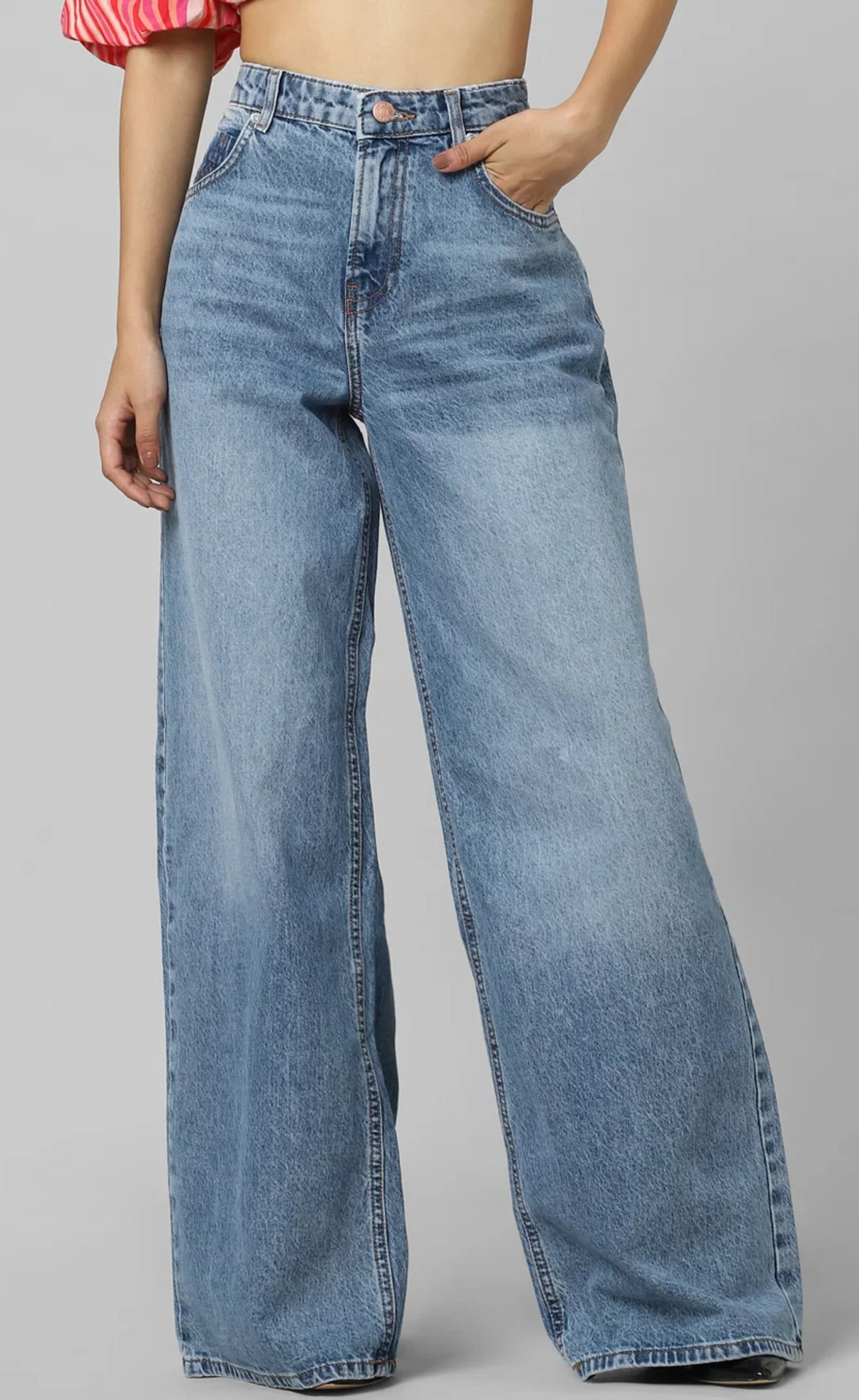 BLUE HIGH RISE EXTRA WIDE LEG JEANS