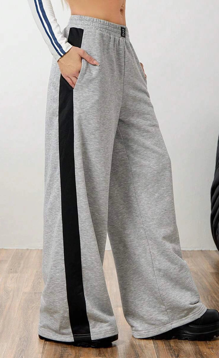 D600 Grey Side Panel Wide Leg Trouser