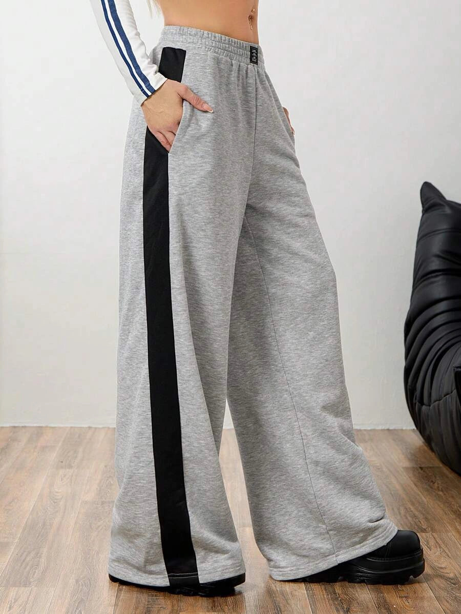 D600 Grey Side Panel Wide Leg Trouser