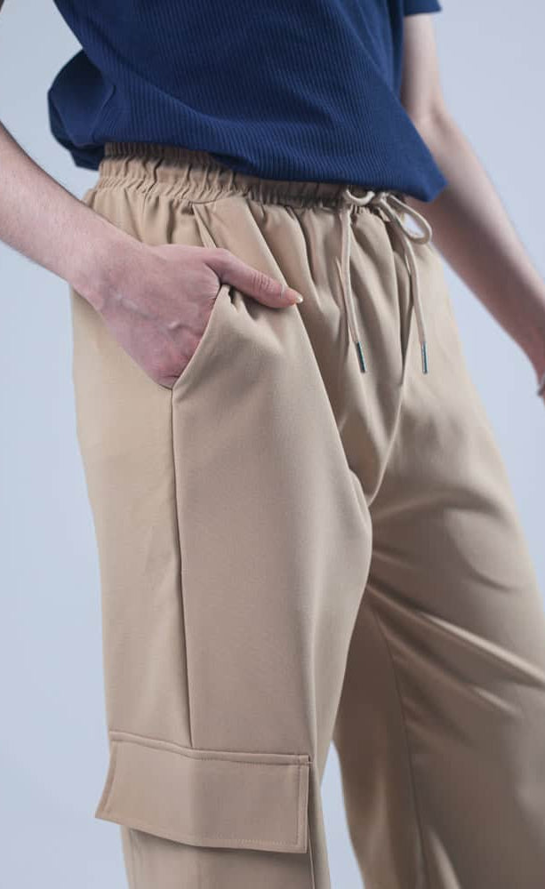 Unisex Cargo Jogger Pants - Beige