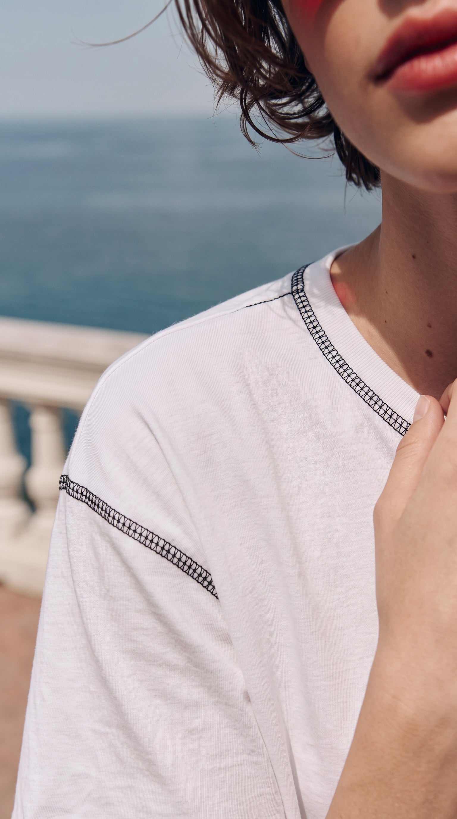 Oversized Contrast Stitch Tee | White