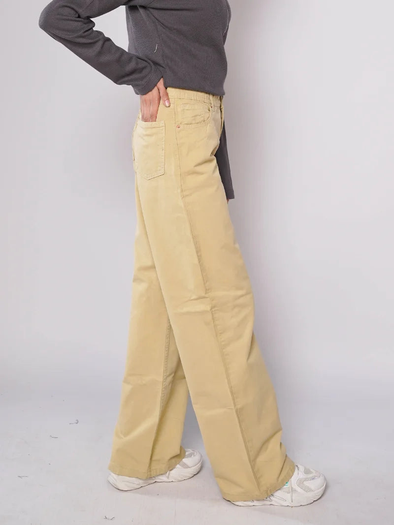 D600 - Khaki High Waist Wide Leg Jeans