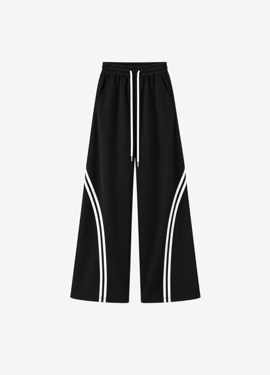 D600 Cross Stripe Wide Leg Trousers | Black