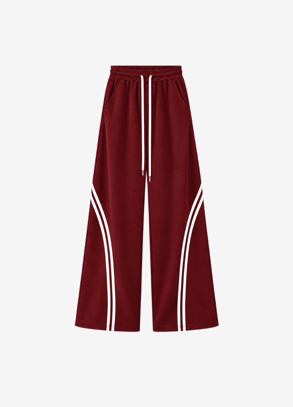 D600 Cross Stripe Wide Leg Trousers | Maroon
