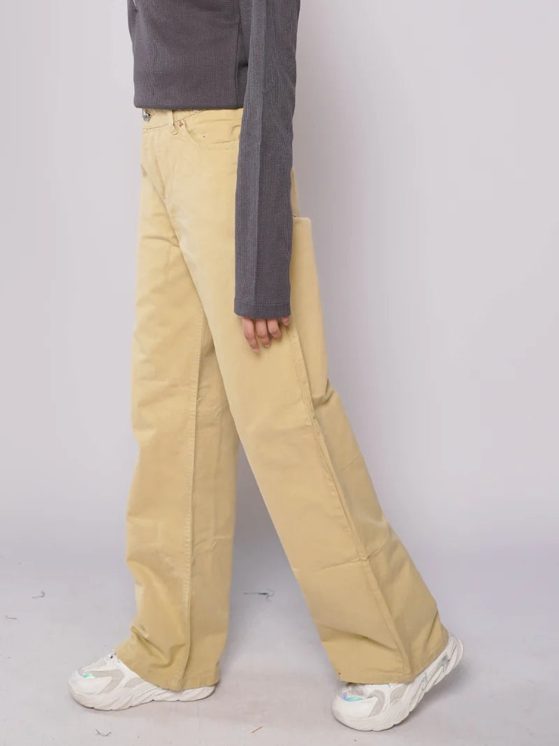 D600 - Khaki High Waist Wide Leg Jeans