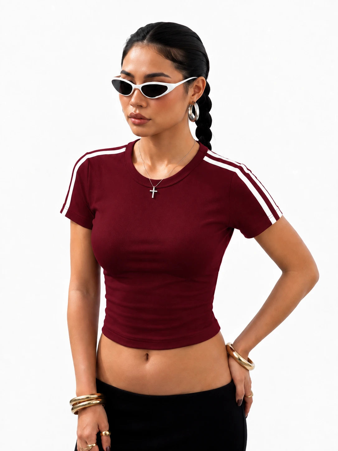 Essential Stripe Tee | Maroon