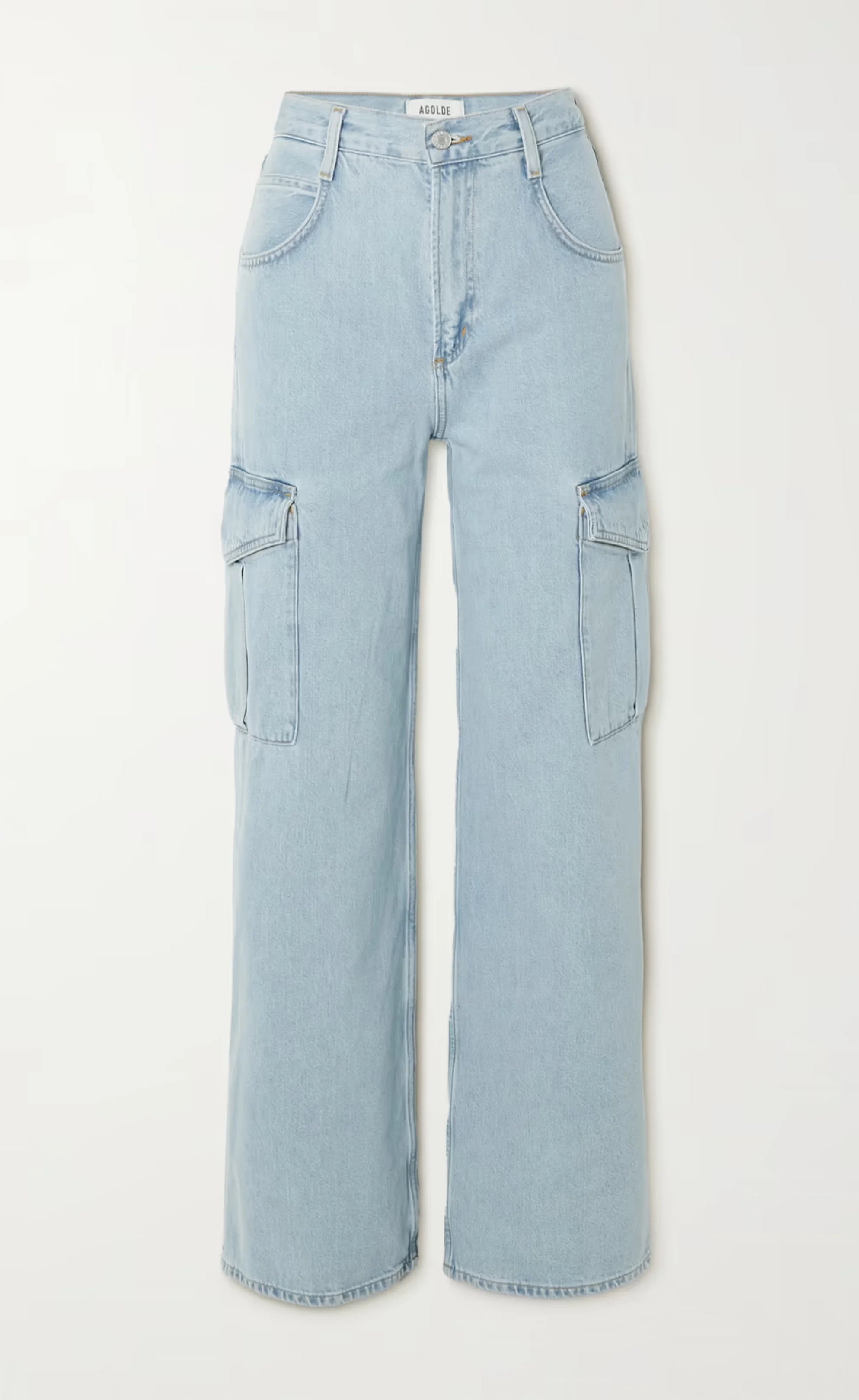 High-rise wide-leg cargo organic jeans