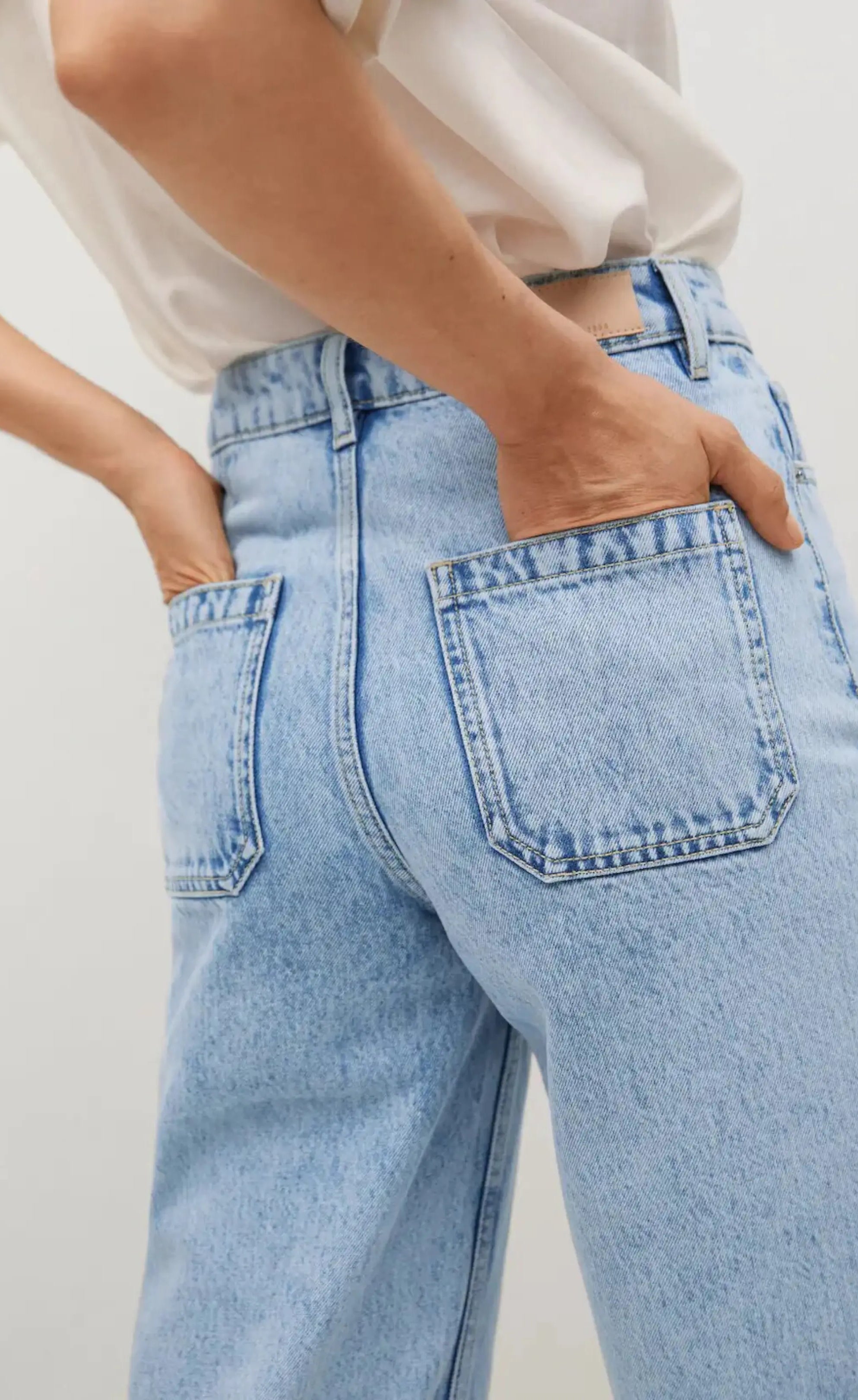 MNG High Rise Frayed Hem Wide Leg Jeans