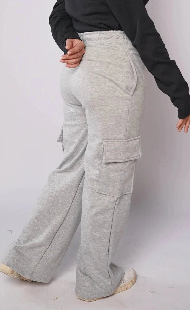 D600 - Grey Wide Leg Cargo Trousers