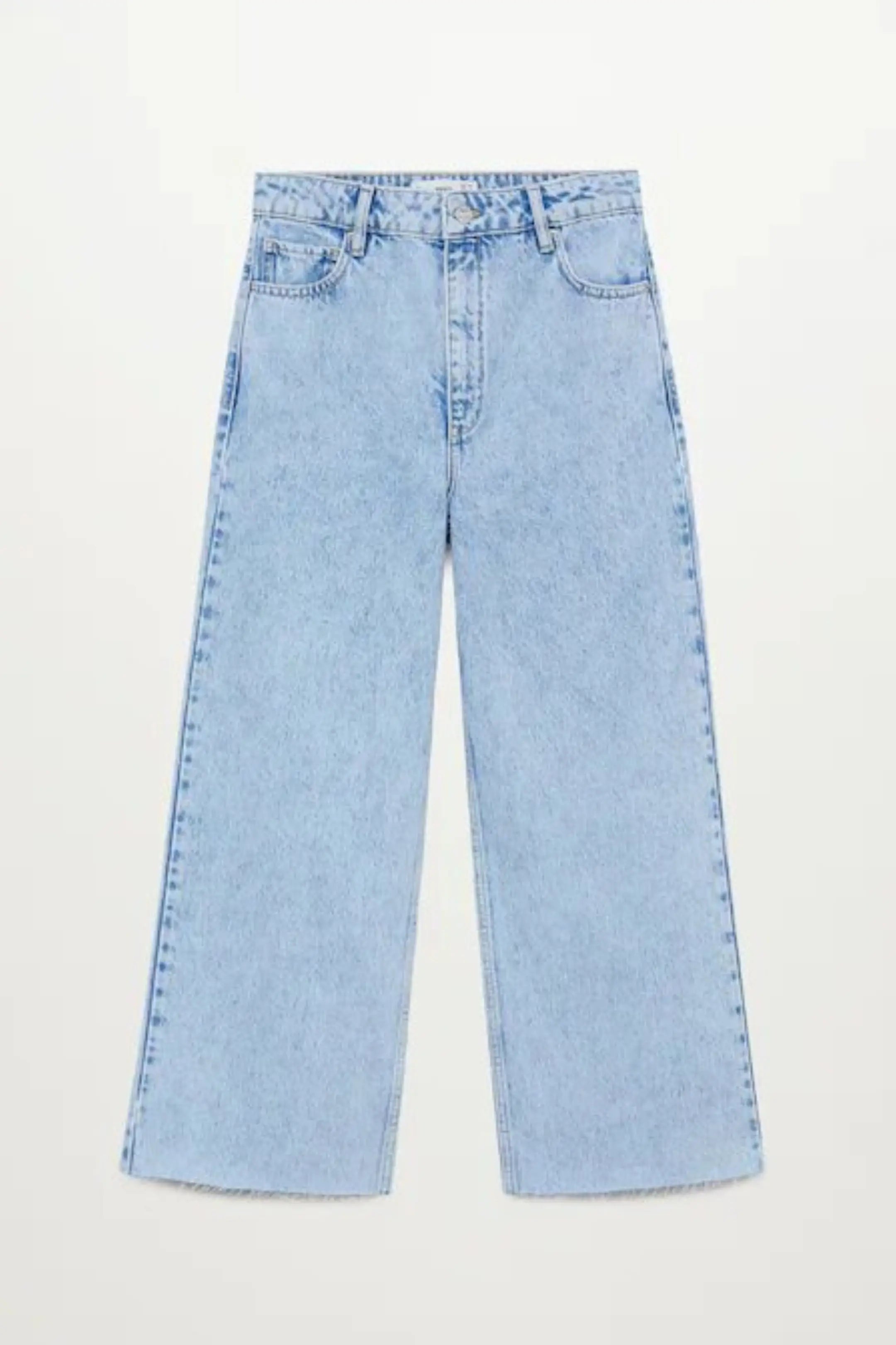 MNG High Rise Frayed Hem Wide Leg Jeans