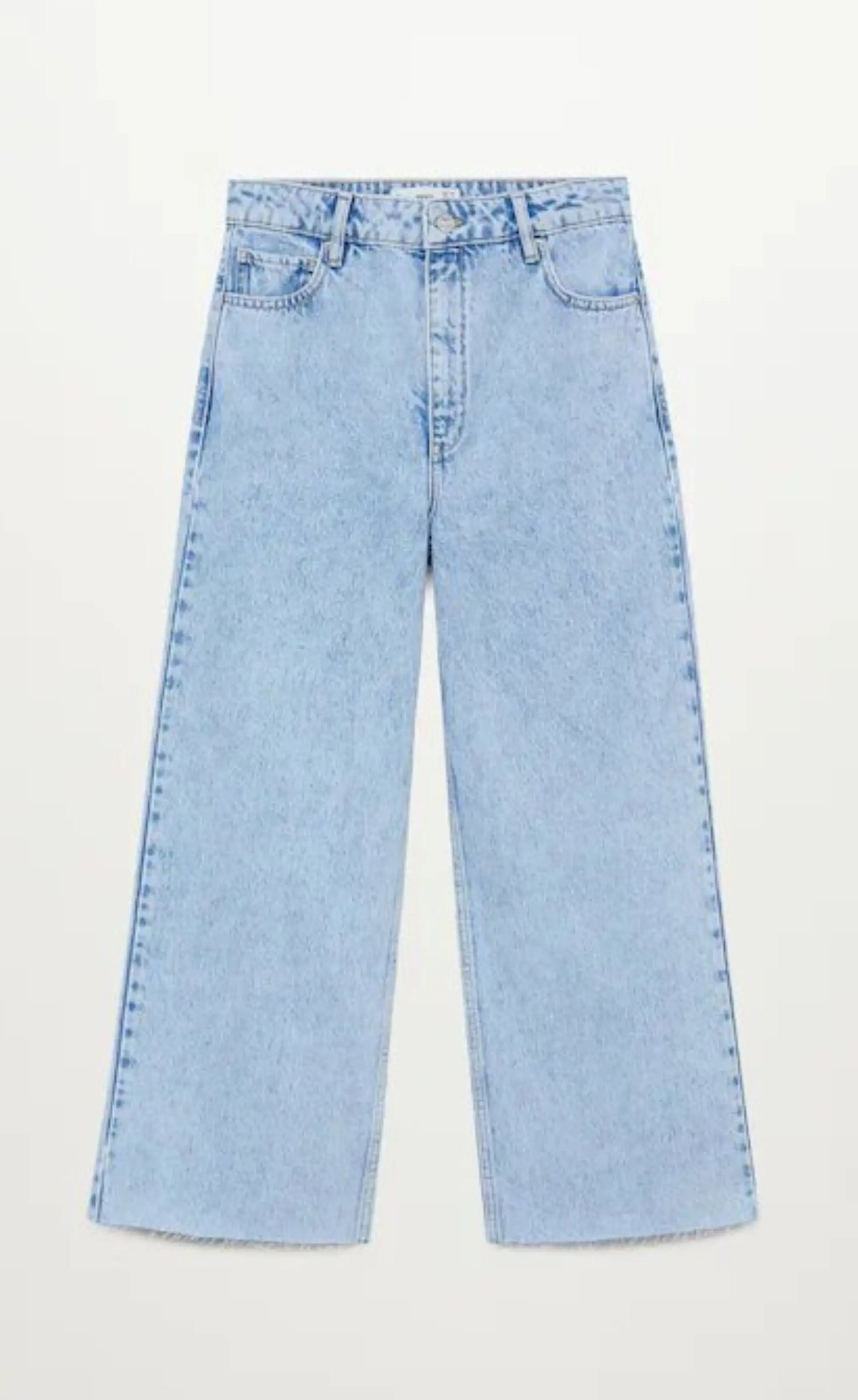 MNG High Rise Frayed Hem Wide Leg Jeans