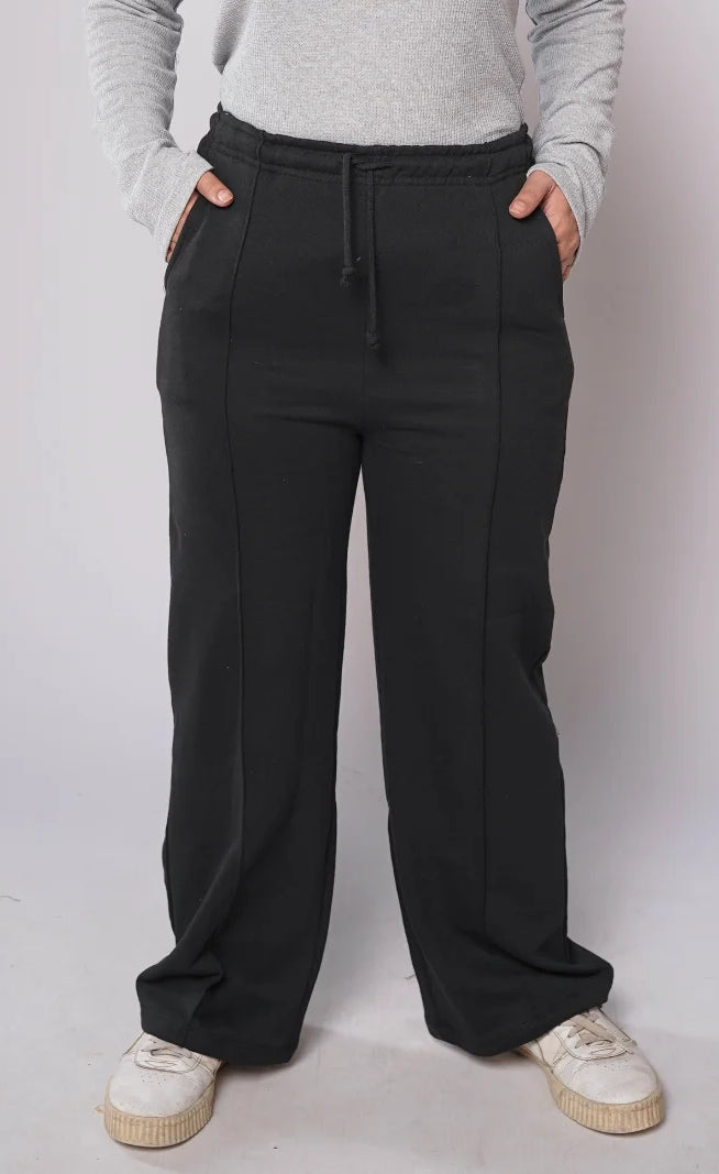 D600 - Black Wide Leg Seam Trousers