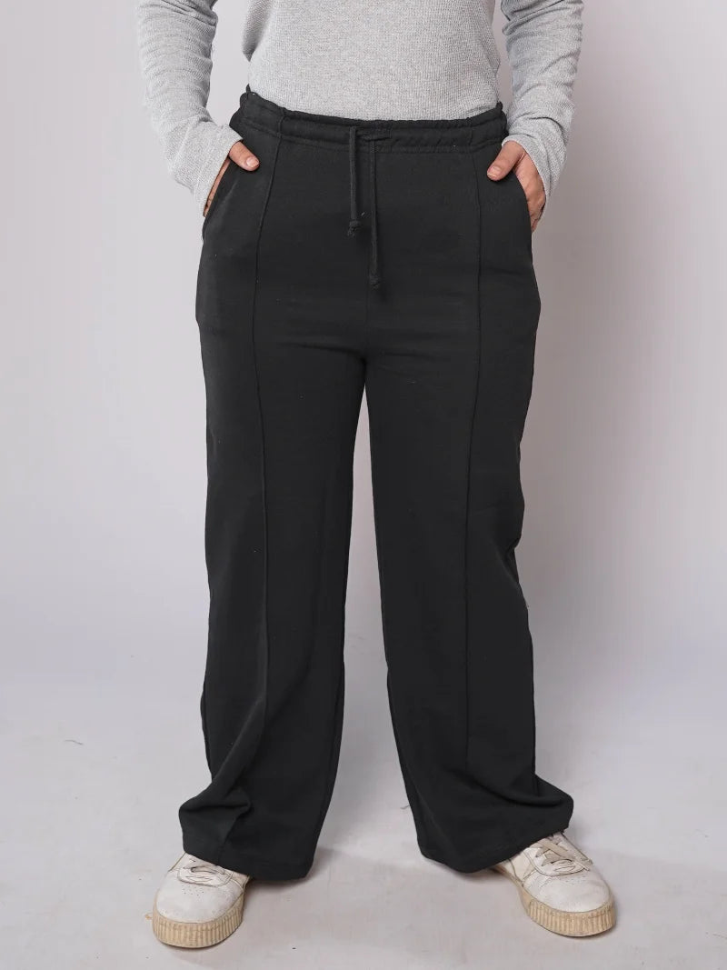 D600 - Black Wide Leg Seam Trousers