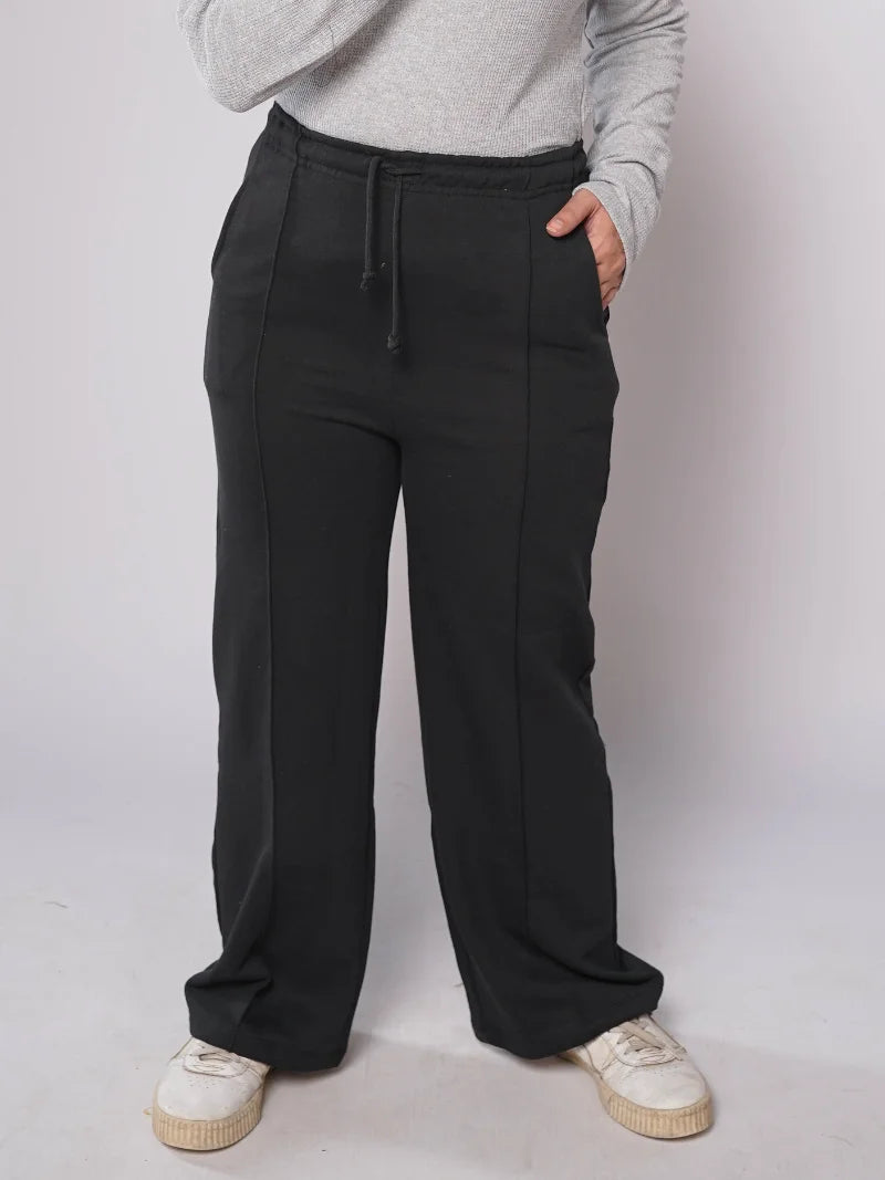 D600 - Black Wide Leg Seam Trousers