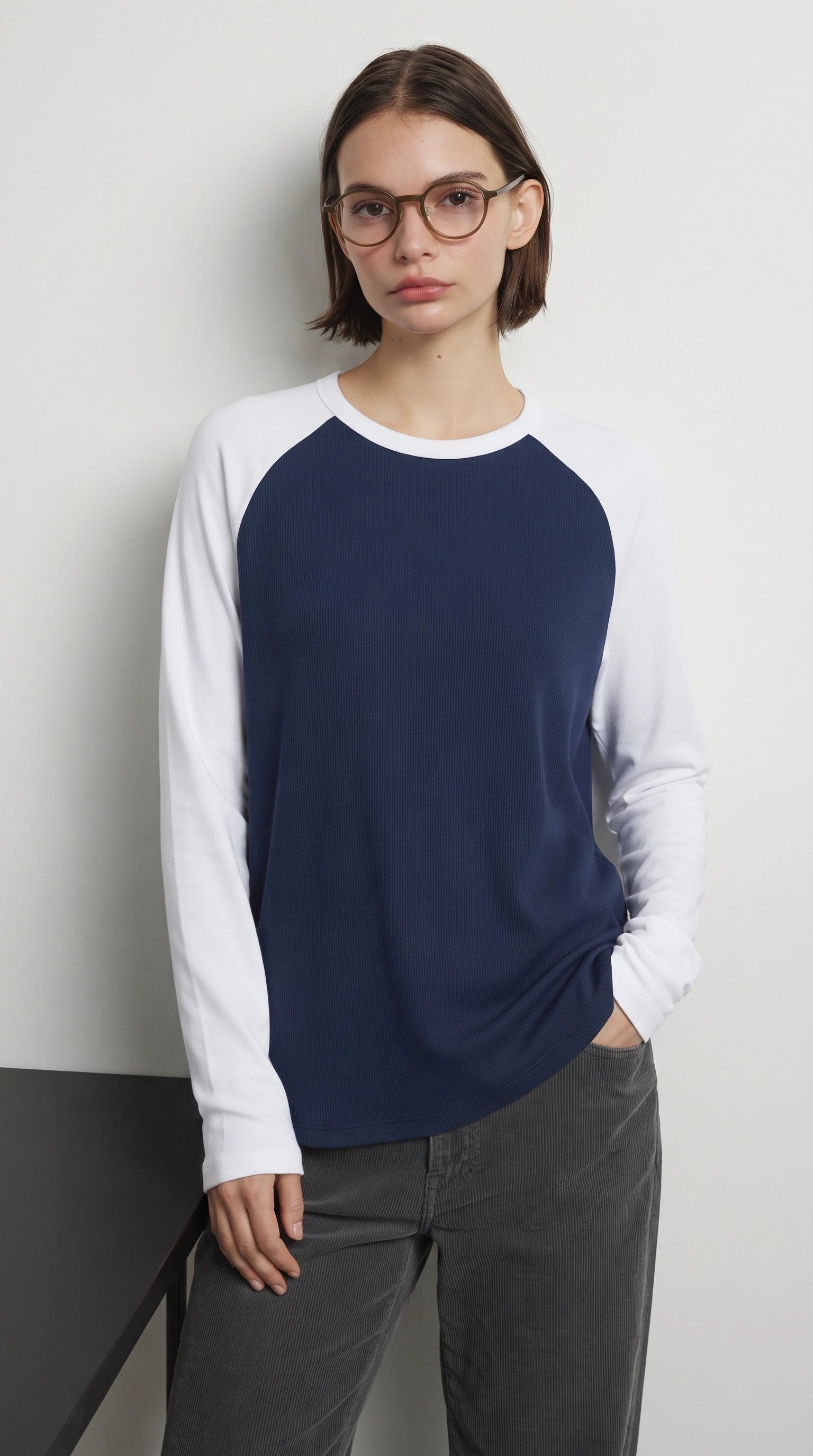 Contrast Raglan Sleeve Top | Blue/White