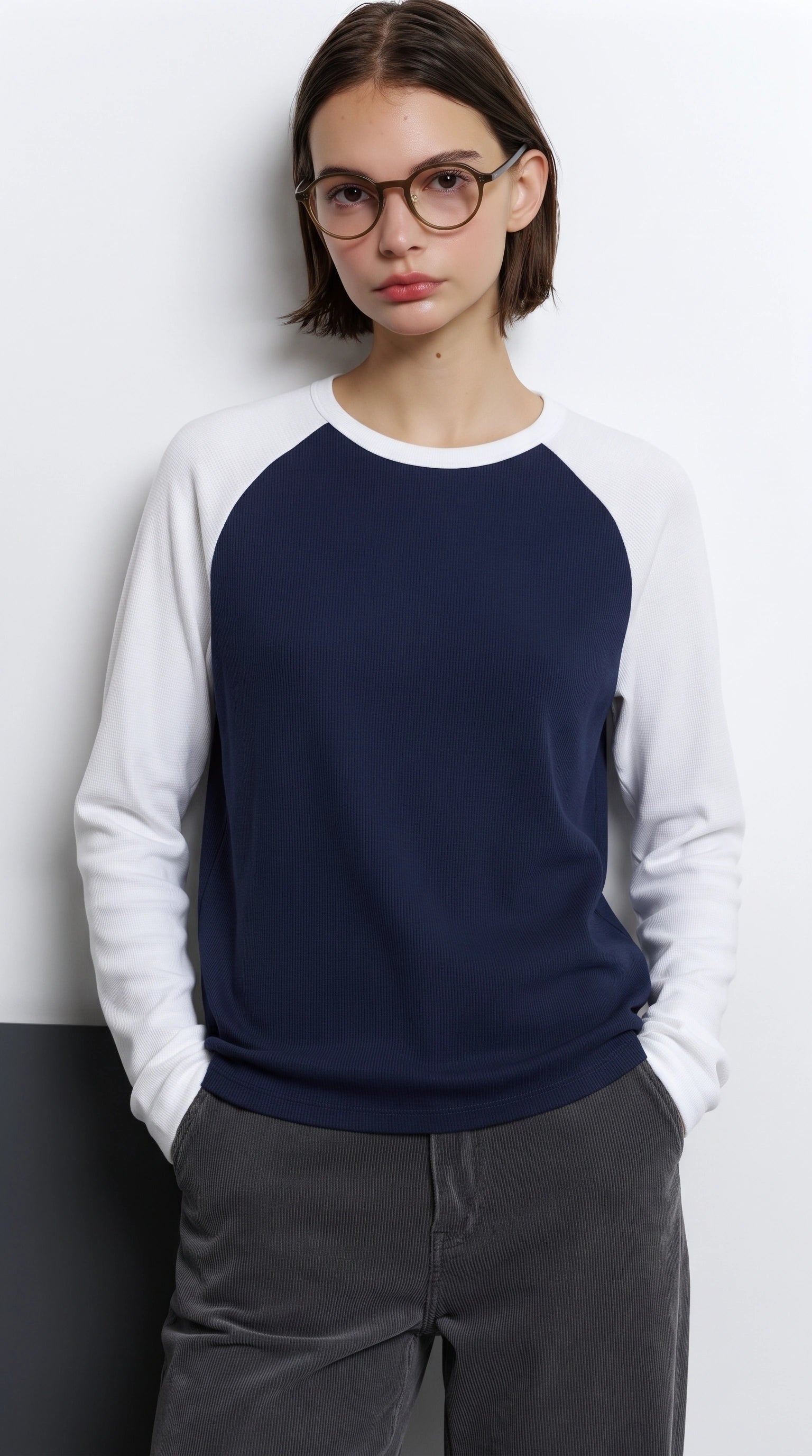 Contrast Raglan Sleeve Top | Blue/White