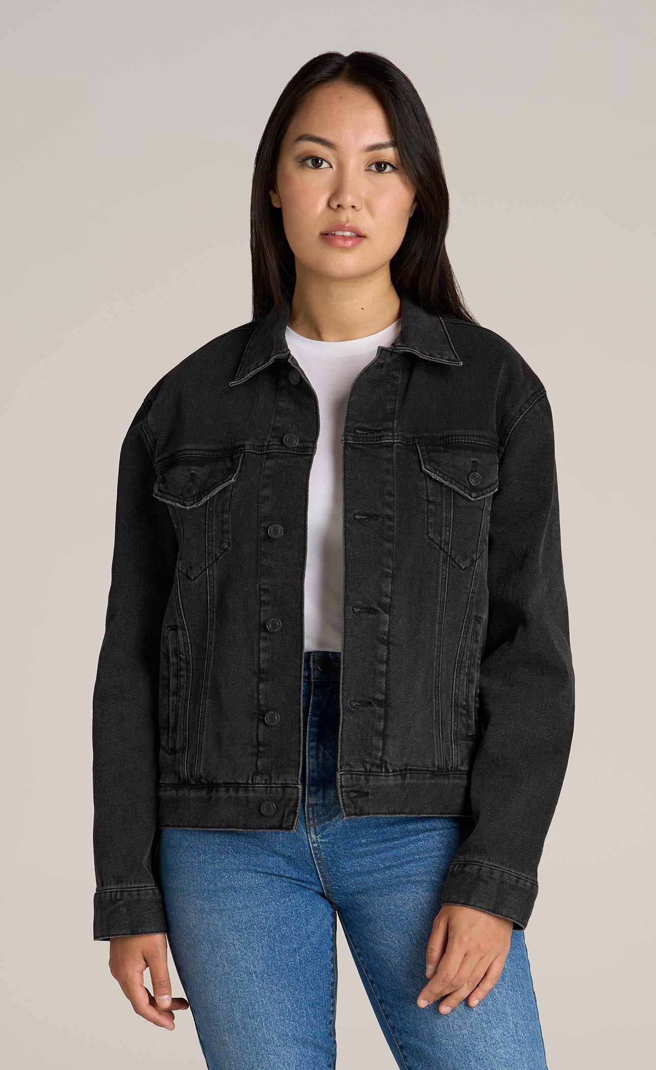 Women's Relaxed Denim Jacket - Black Stone Wash