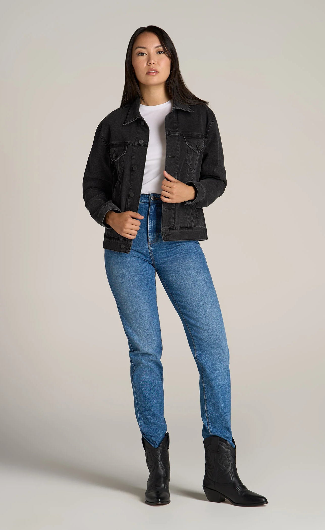 Women's Relaxed Denim Jacket - Black Stone Wash