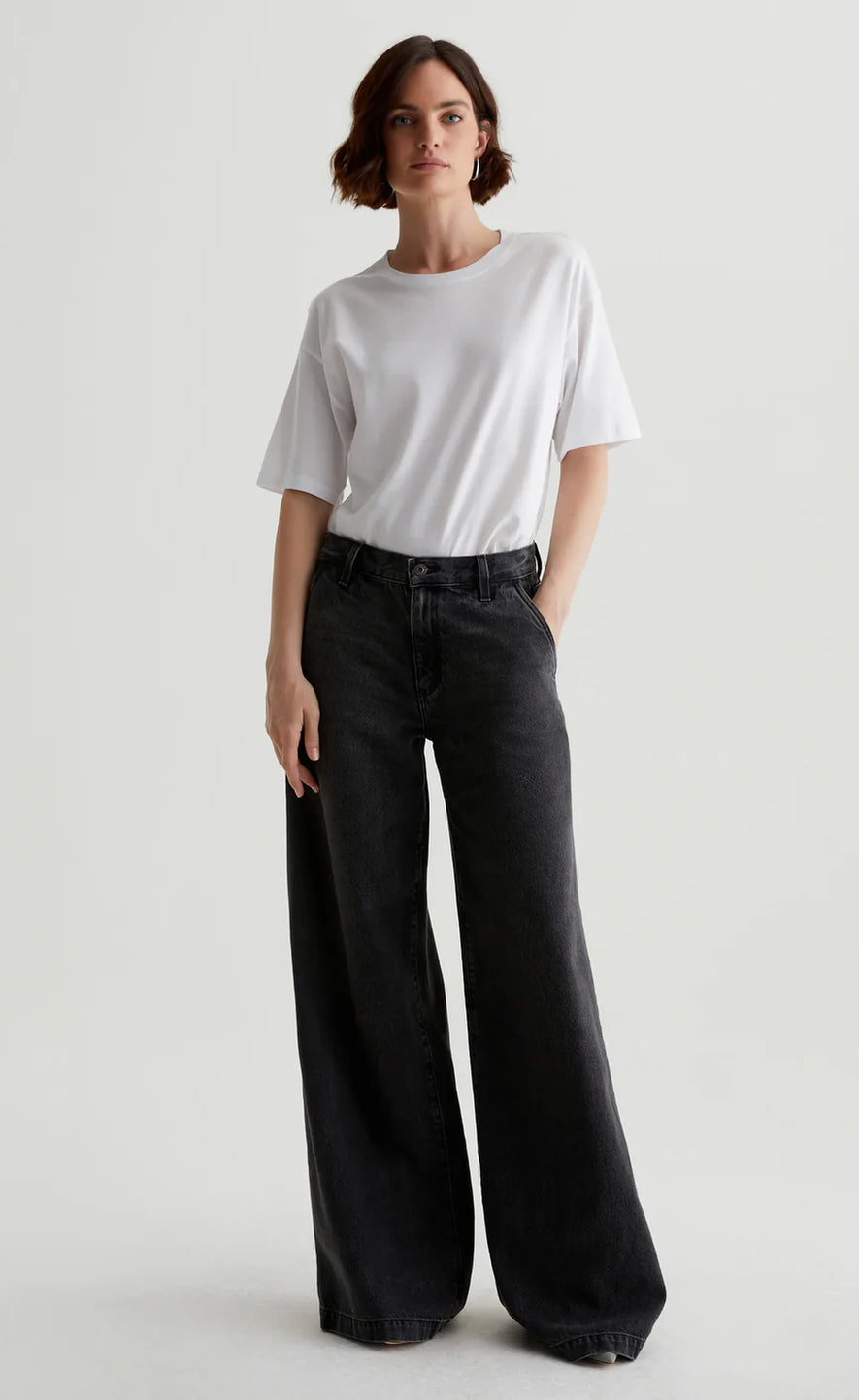 D600 Loose Fit High Waist Wide Leg Jeans - Dark Grey