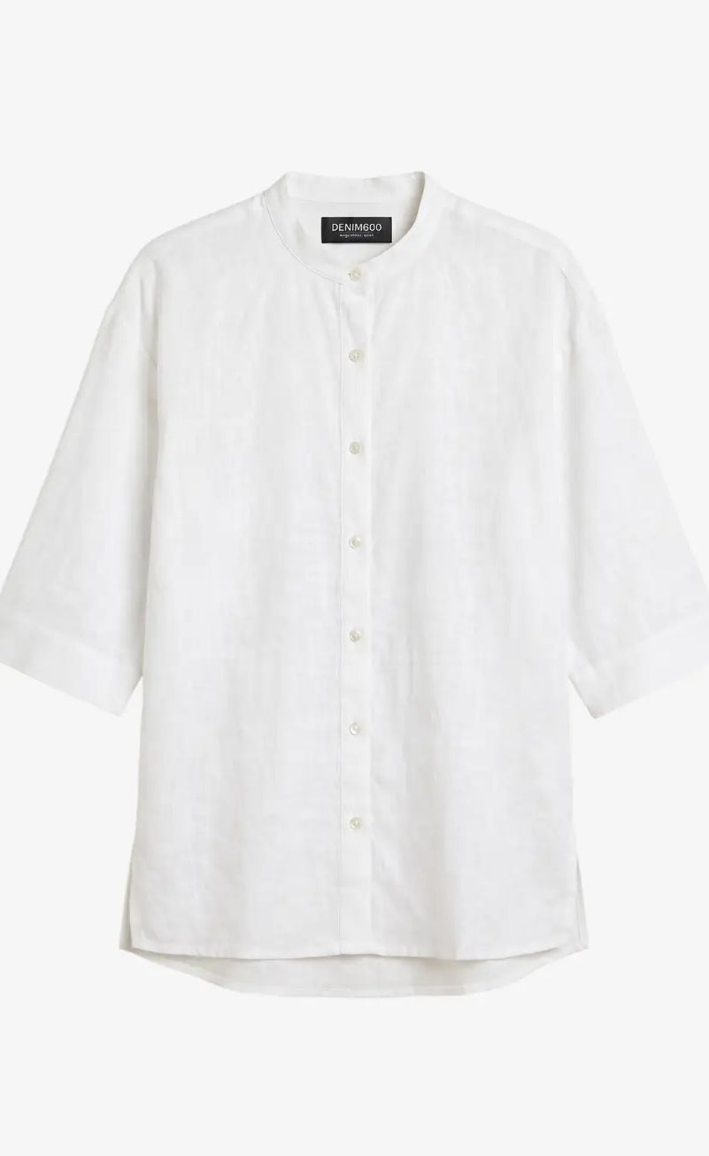 Band Collar Relaxed Fit Shirt - Off White