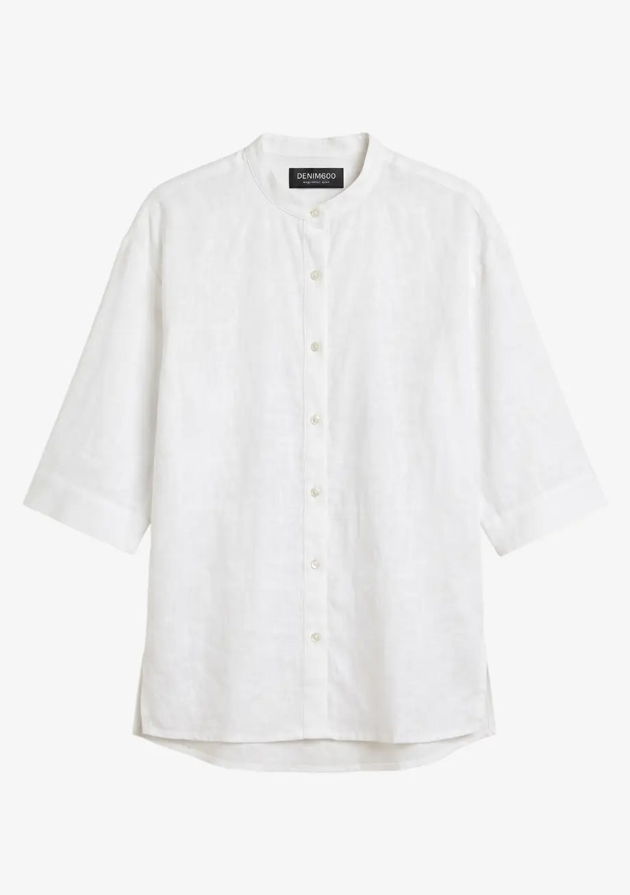 Band Collar Relaxed Fit Shirt - Off White
