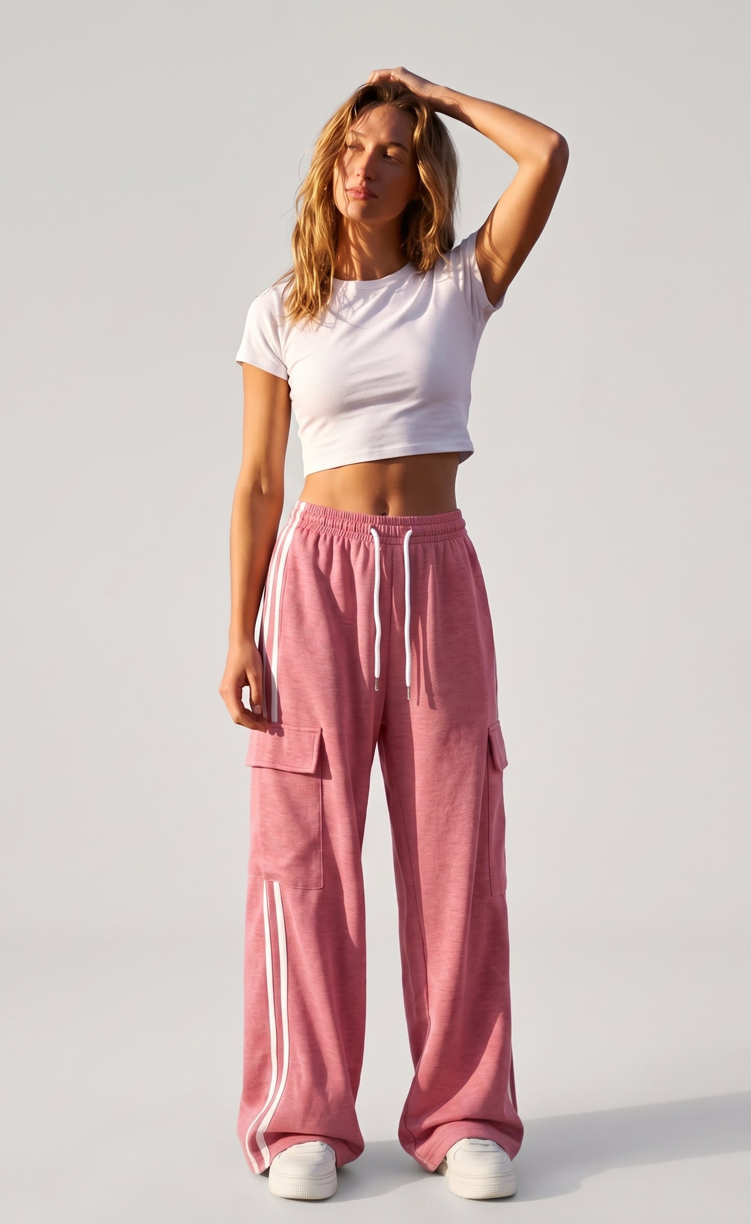 D600 Stripe Cargo Wide-Leg Trouser - Baby Pink