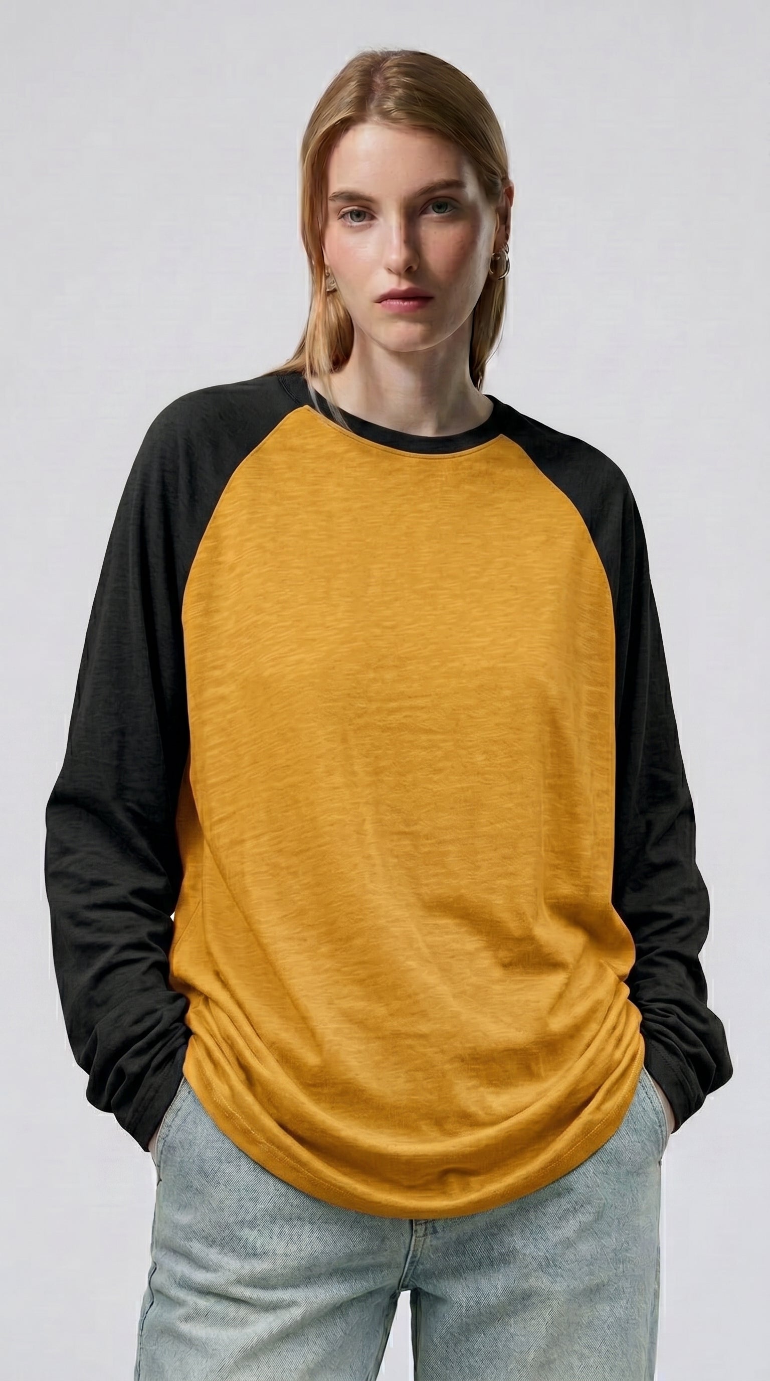 Contrast Raglan Sleeve Top | Mustard/Black