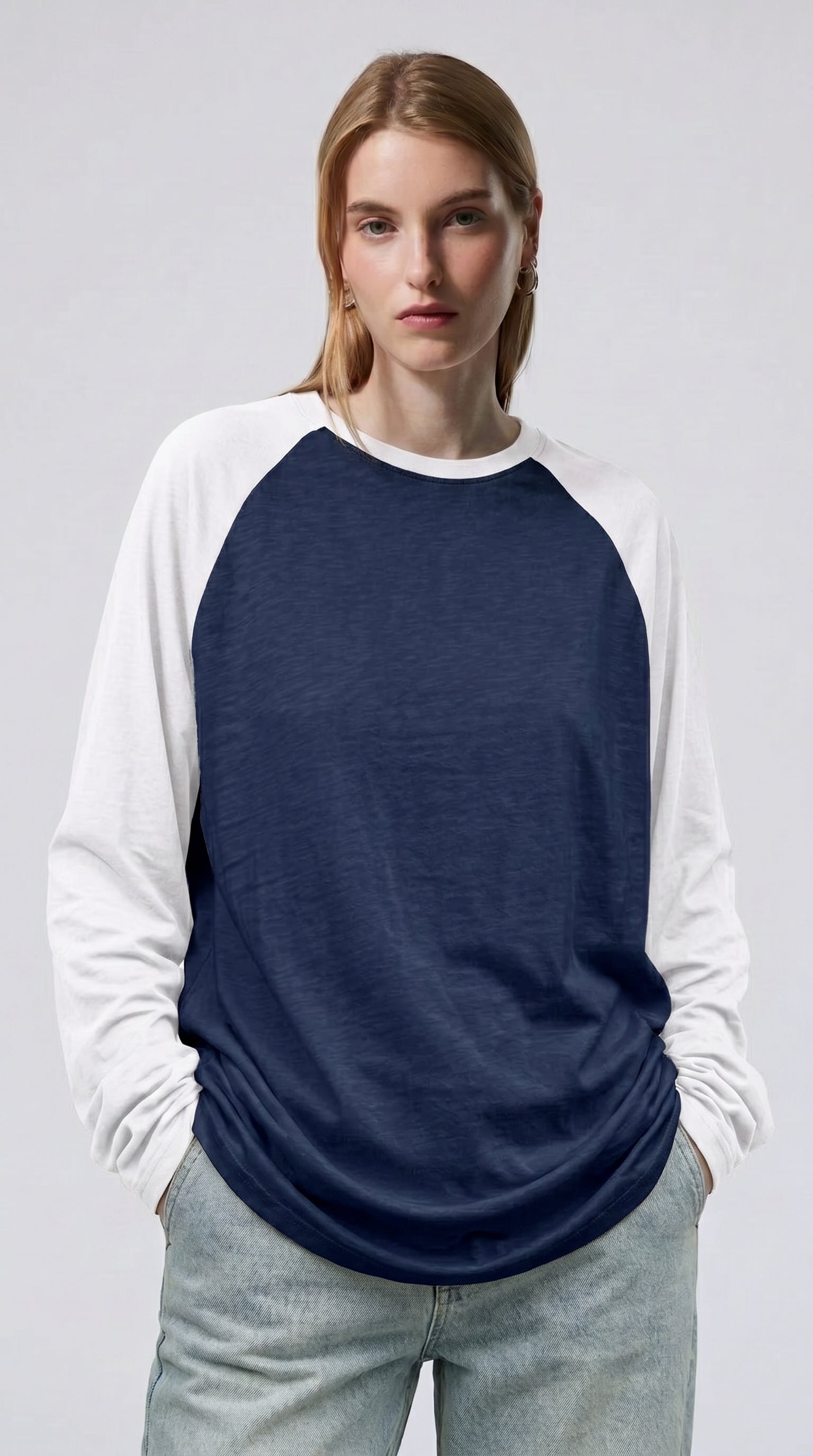 Contrast Raglan Sleeve Top | Blue/White