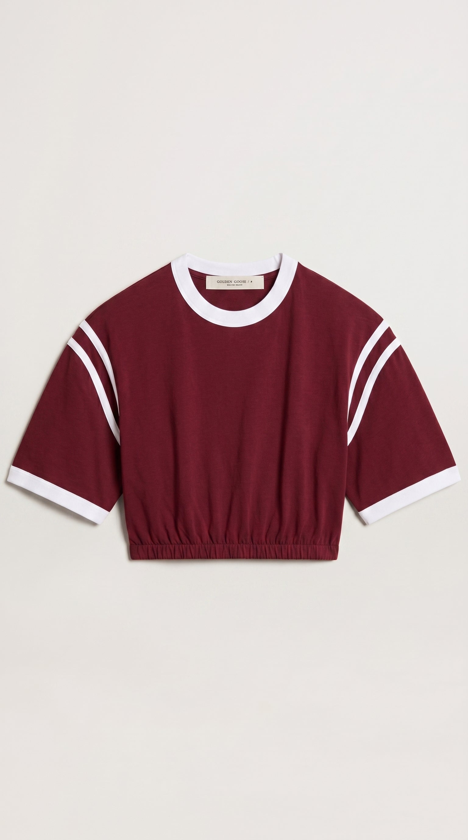 Contrast Stripe Cropped Tee | Maroon