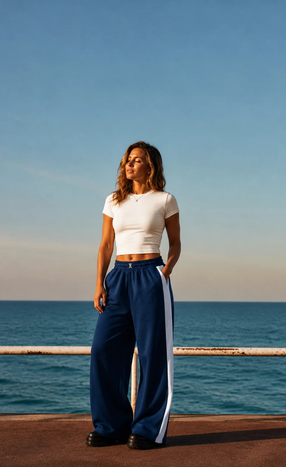 D600 Side Panel Wide Leg Trouser | Navy Blue