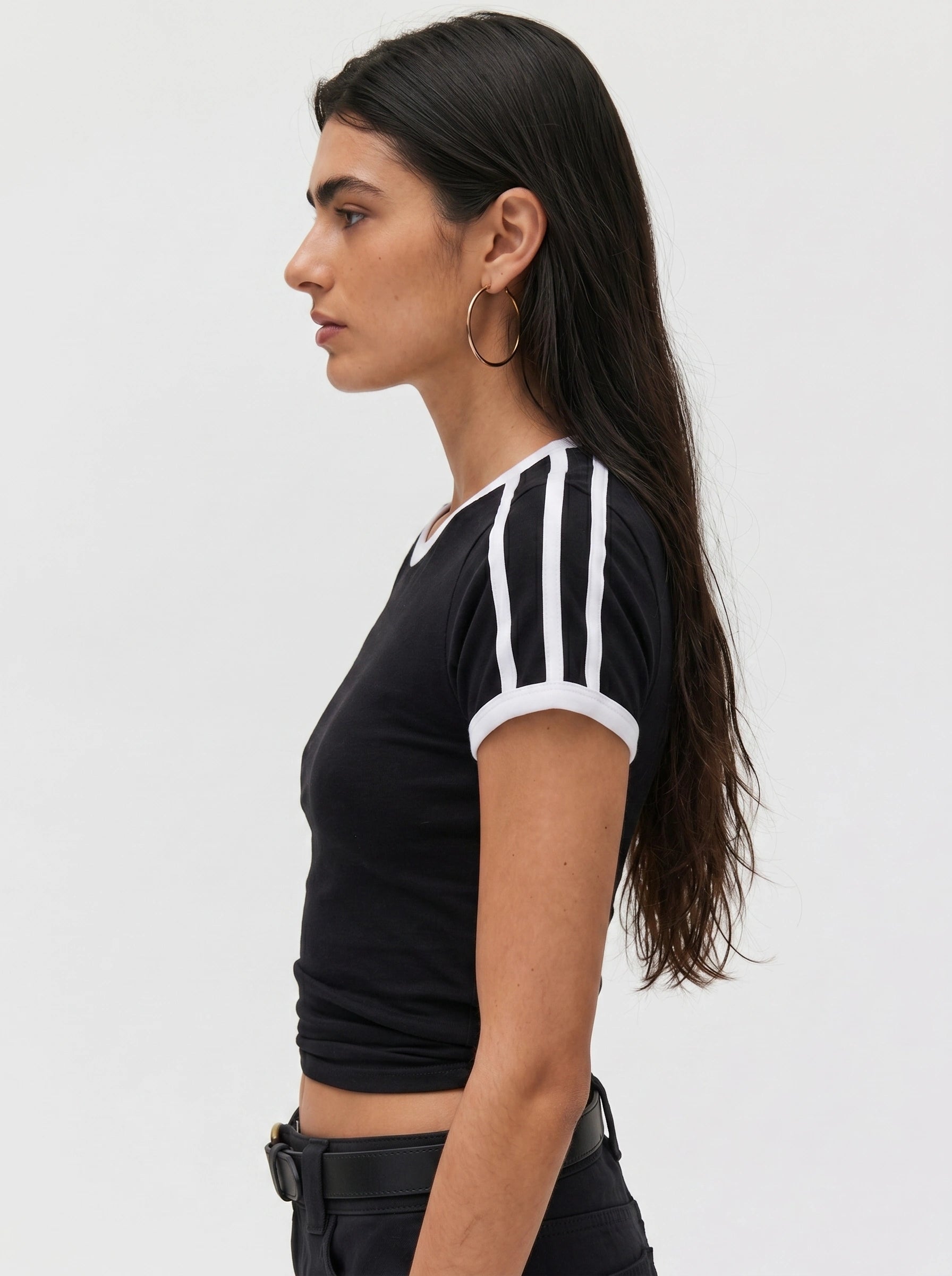 Contrast Stripe Slim Fit T-Shirt | Black