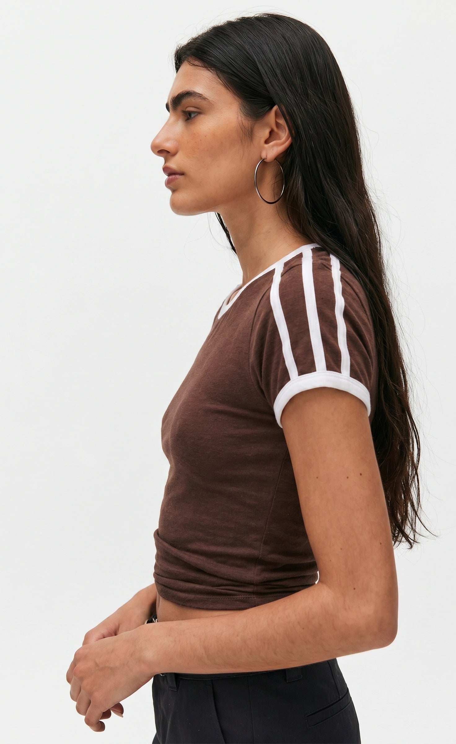 Contrast Stripe Slim Fit T-Shirt | Brown