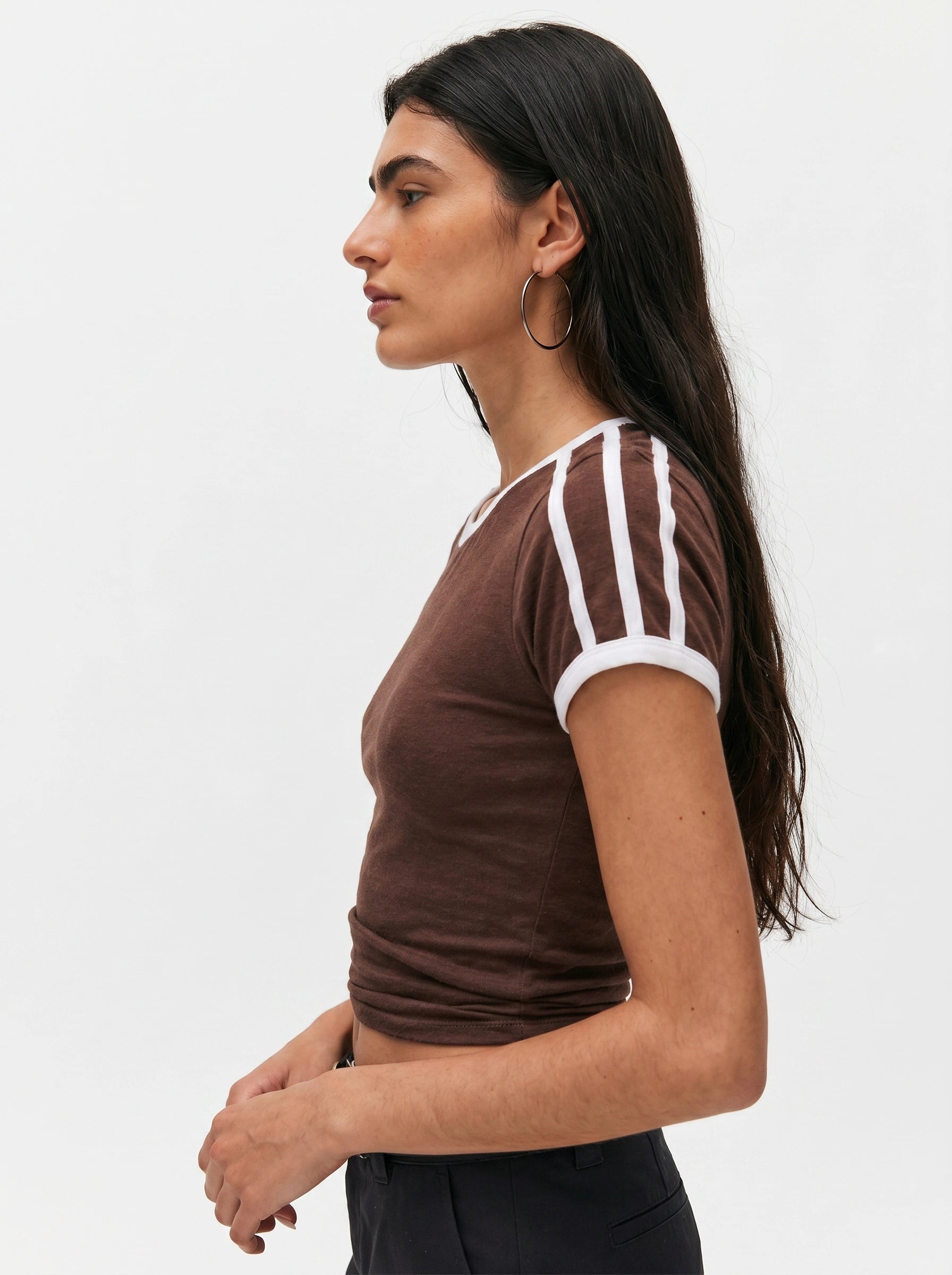 Contrast Stripe Slim Fit T-Shirt | Brown