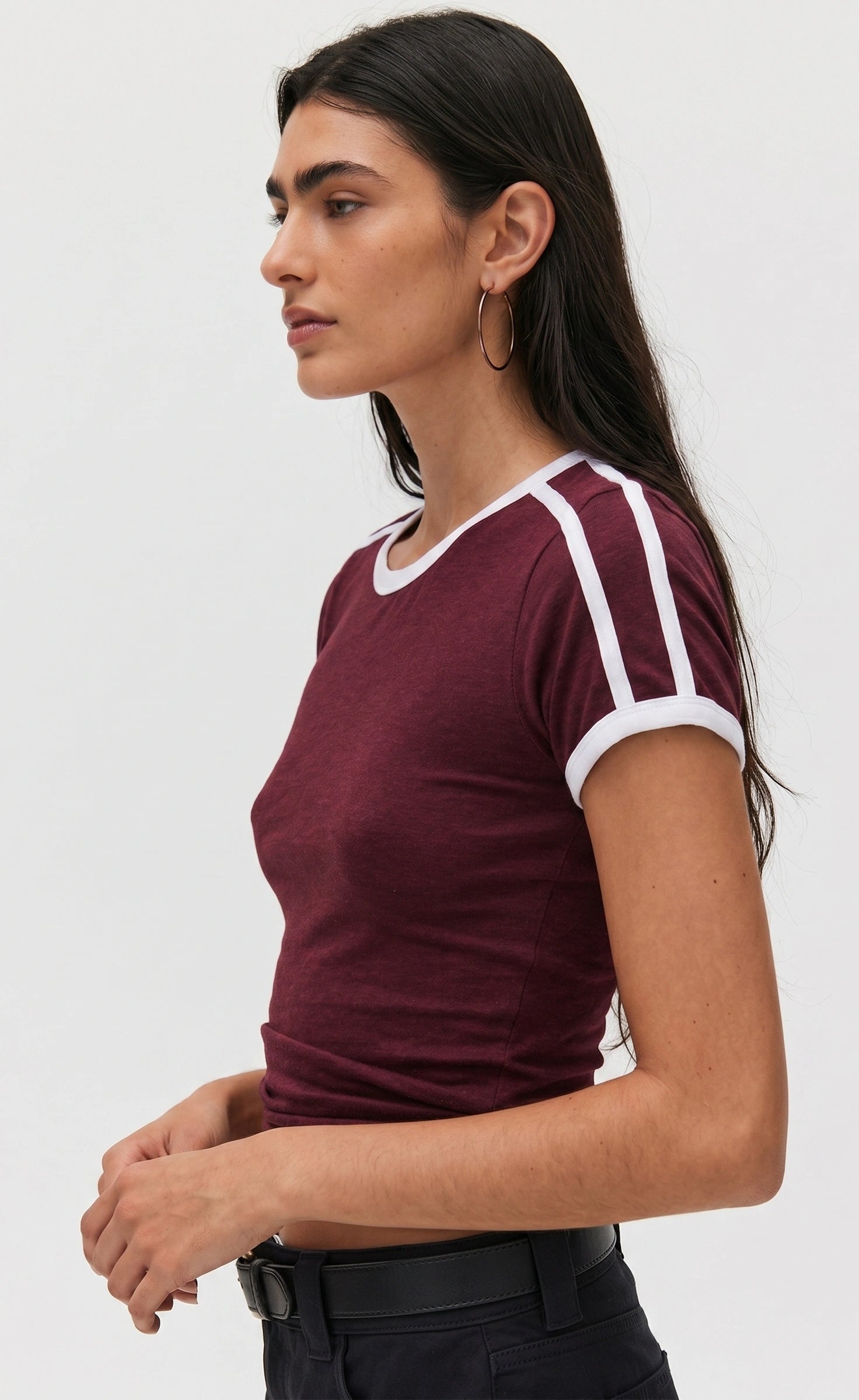 Contrast Stripe Slim Fit T-Shirt | Maroon