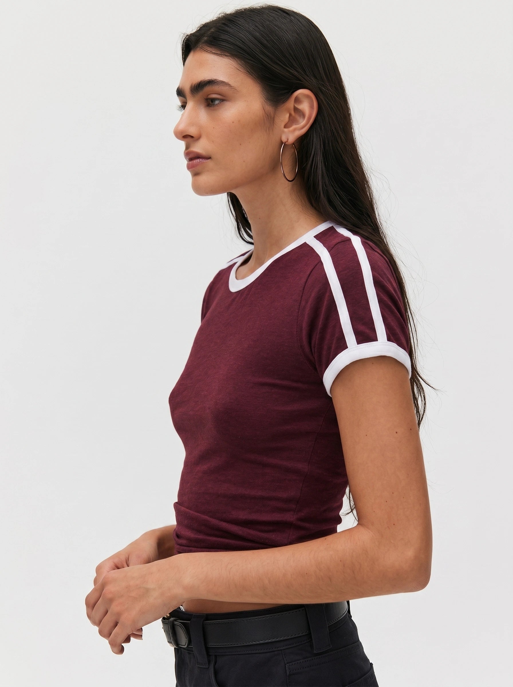 Contrast Stripe Slim Fit T-Shirt | Maroon