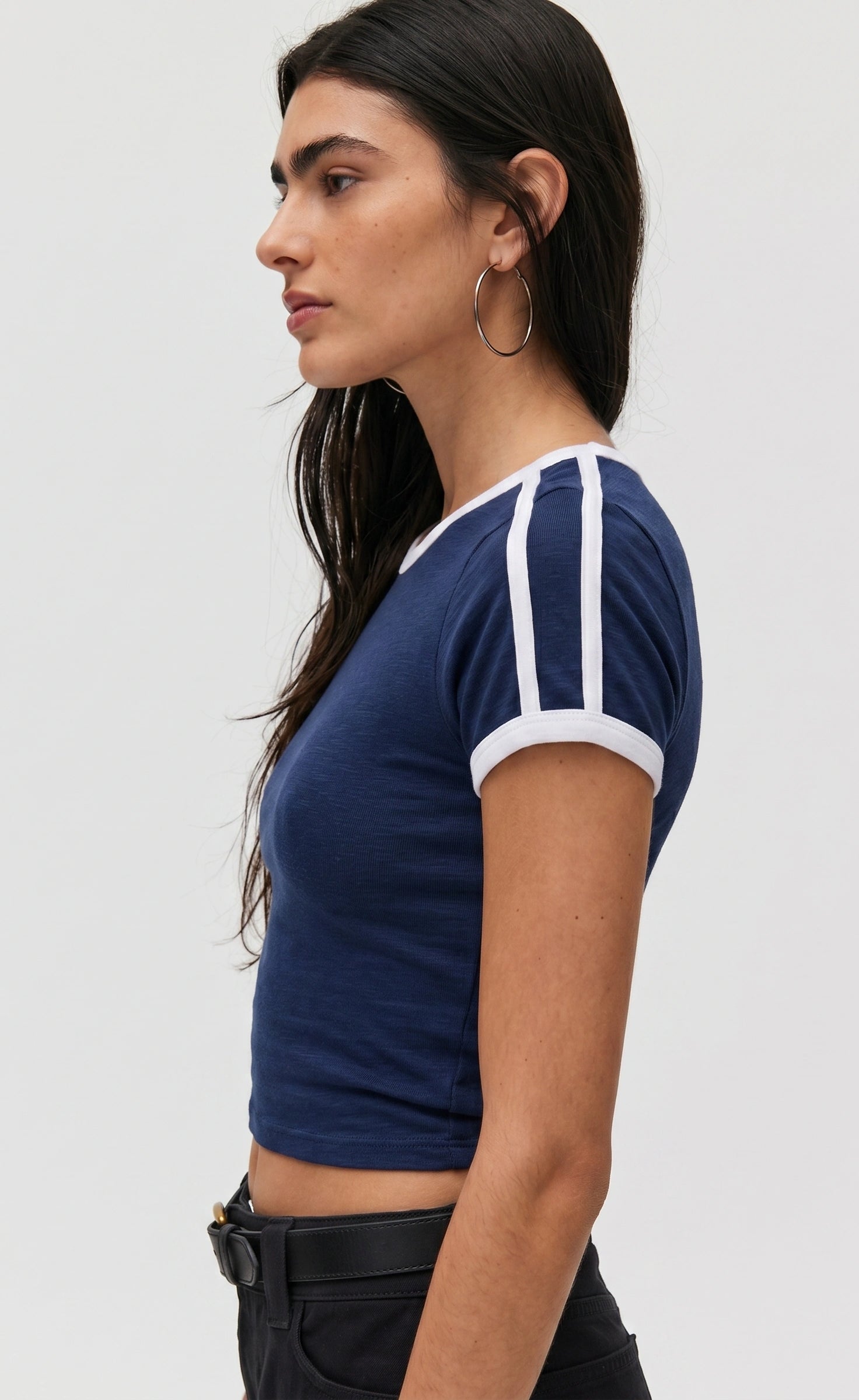 Contrast Stripe Slim Fit T-Shirt | Navy Blue