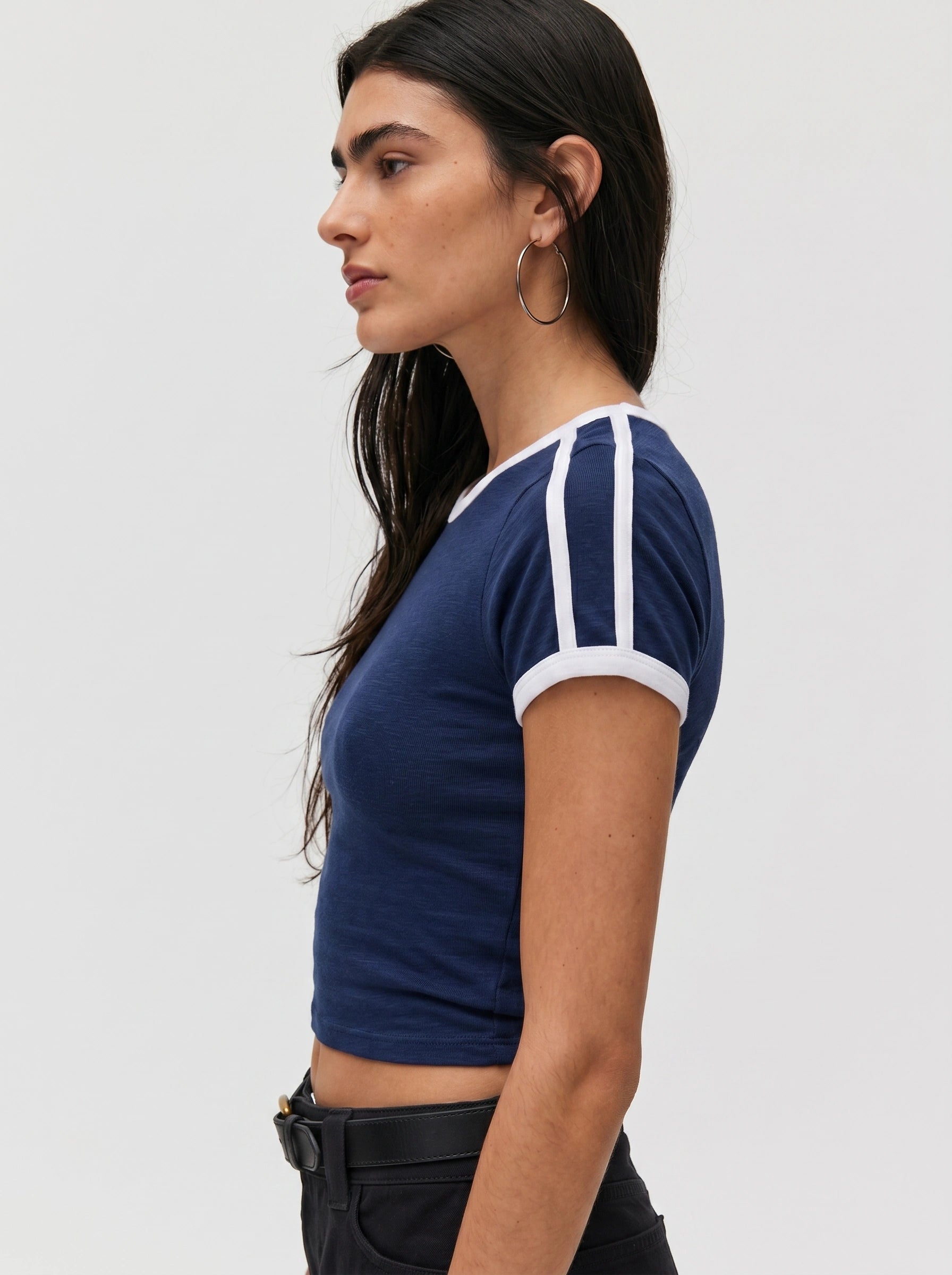 Contrast Stripe Slim Fit T-Shirt | Navy Blue