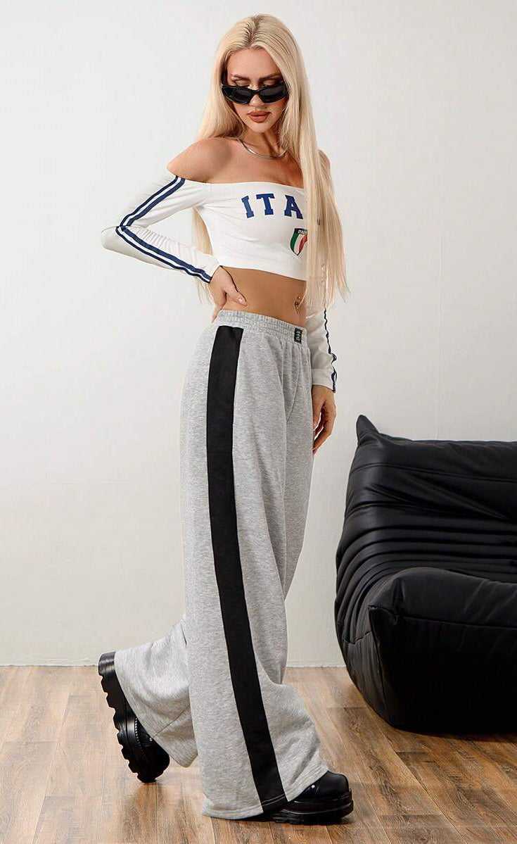 D600 Grey Side Panel Wide Leg Trouser