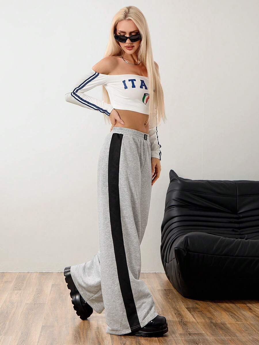 D600 Grey Side Panel Wide Leg Trouser