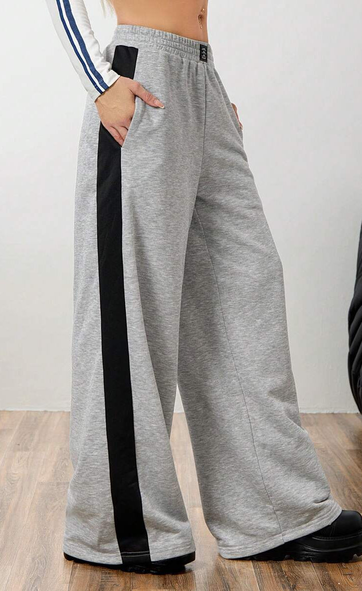 D600 Grey Side Panel Wide Leg Trouser