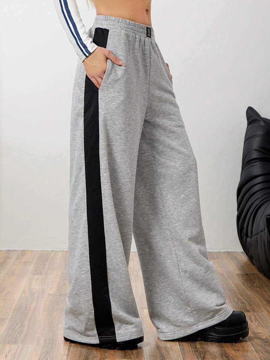 D600 Grey Side Panel Wide Leg Trouser