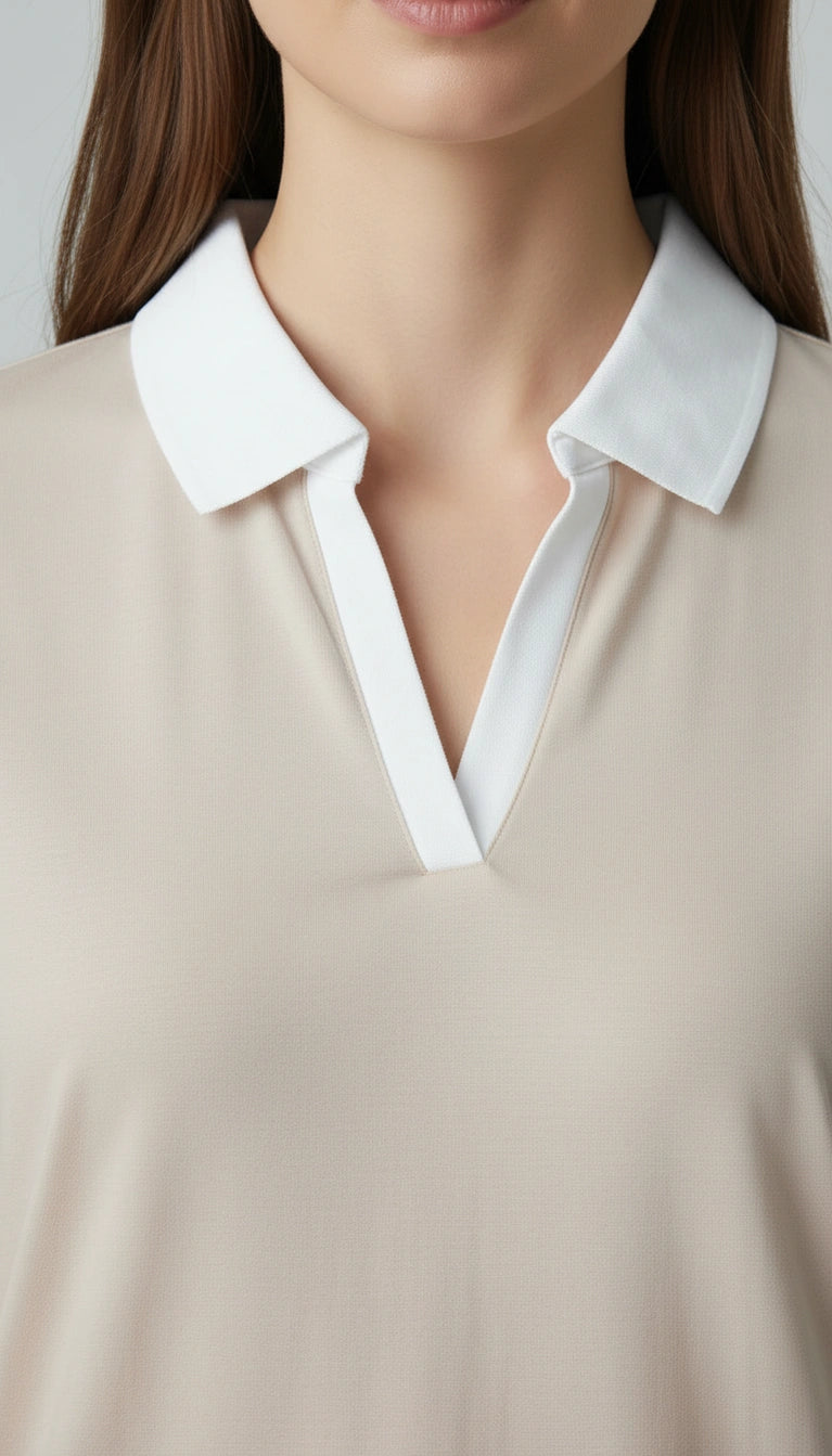 D600 Essential Contrast Collar Polo - Beige