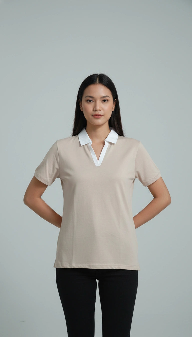 D600 Essential Contrast Collar Polo - Beige