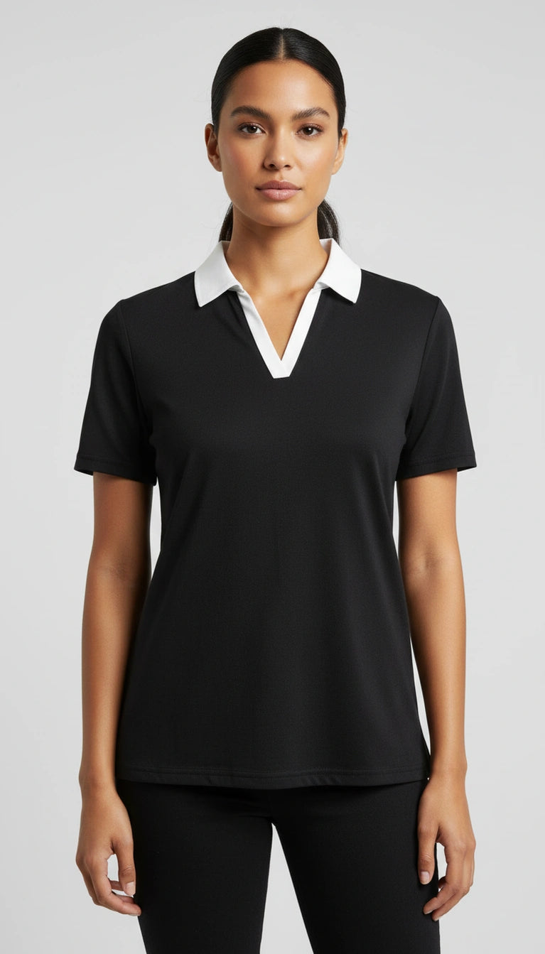 D600 Essential Contrast Collar Polo - Black