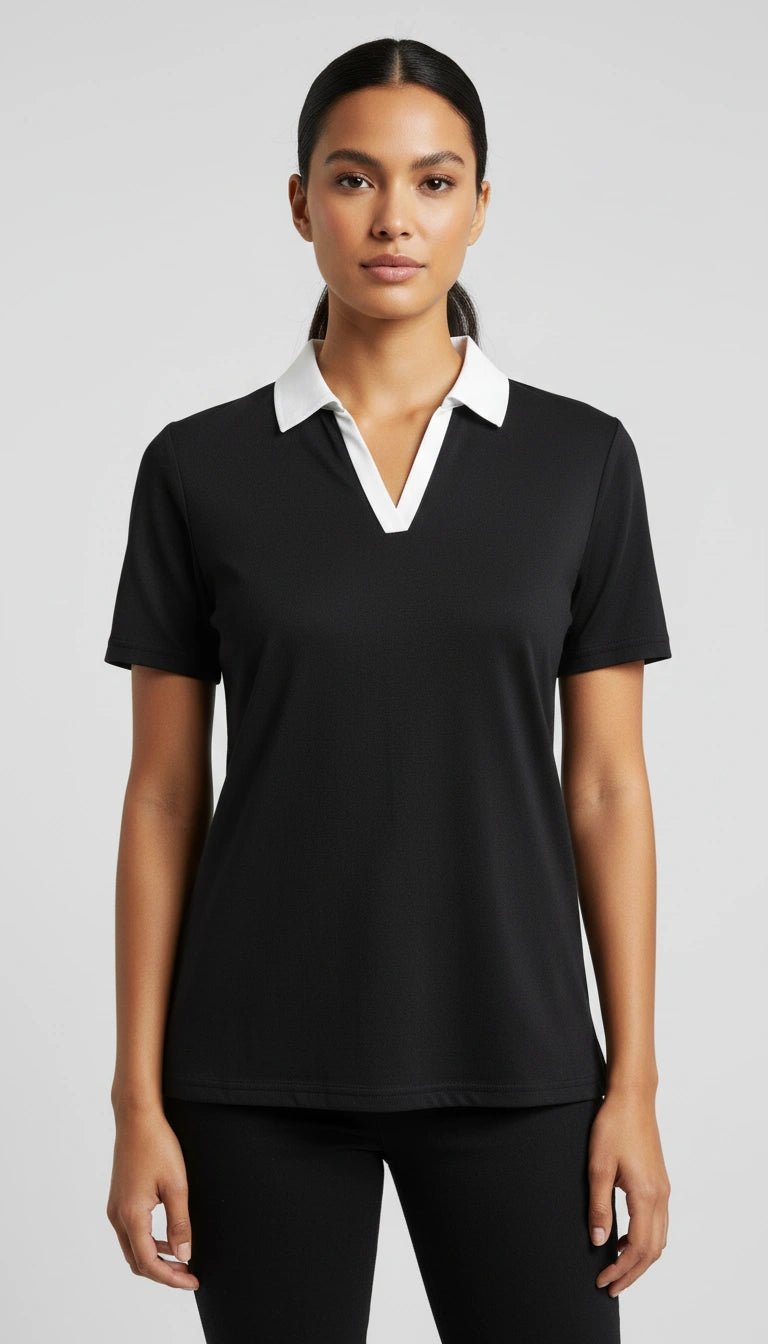 D600 Essential Contrast Collar Polo - Black